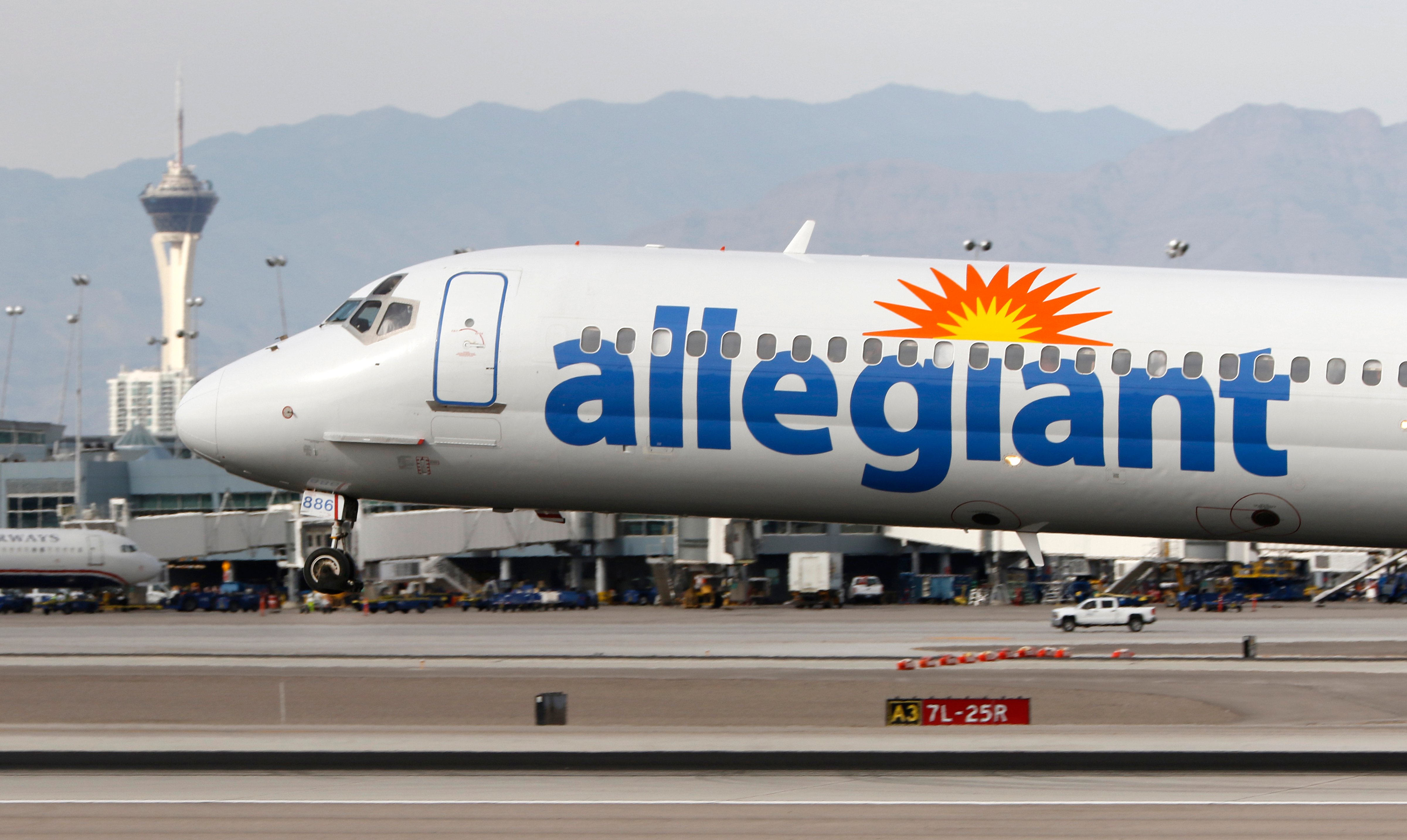 An Allegiant Air plane lands at McCarran International Airport in Las Vegas on March 3, 2016. (Larry MacDougal—AP)