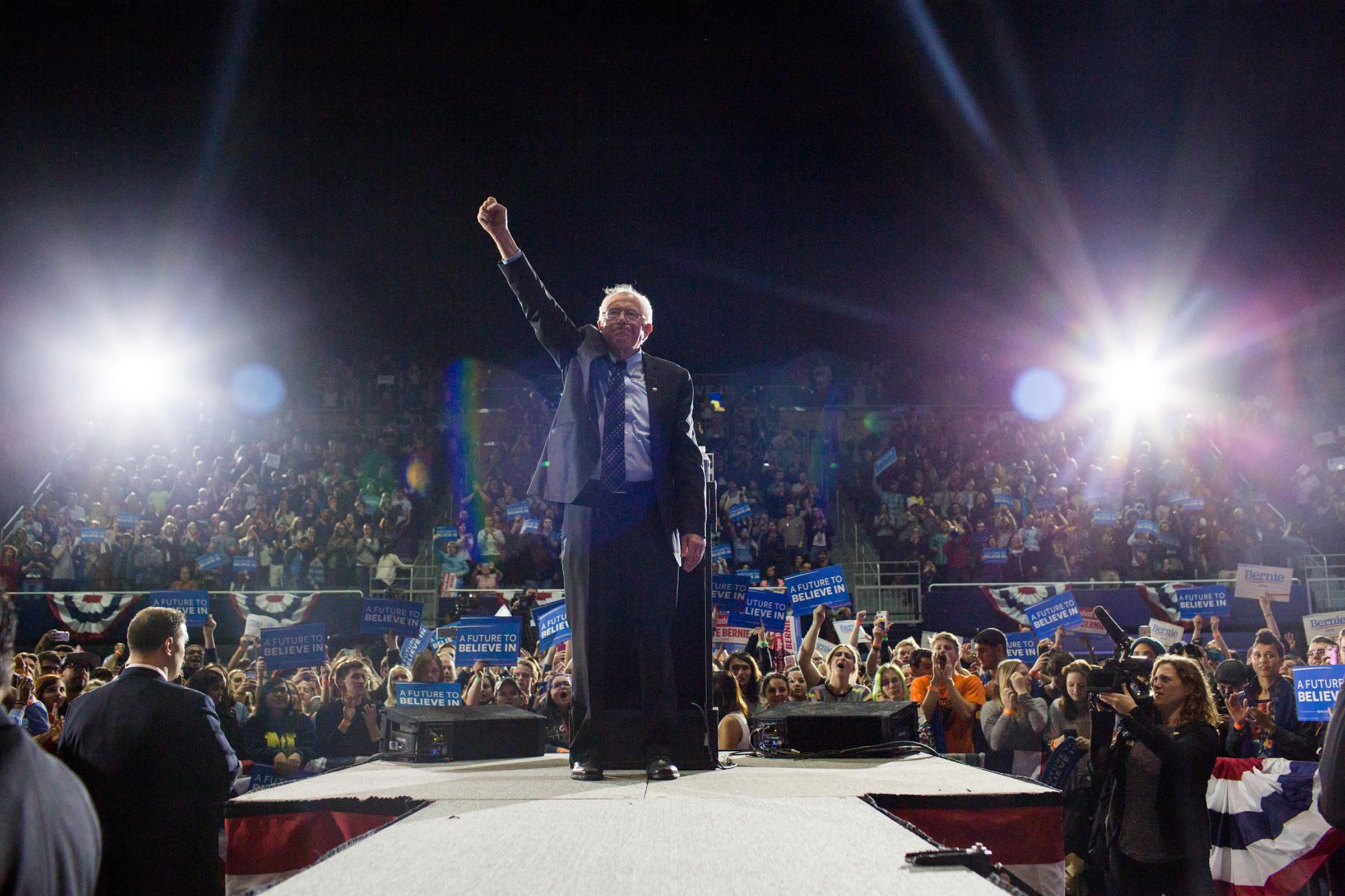 Sen. Bernie Sanders speaks at a campaign event in Ann Arbor, Michigan, March, 2016