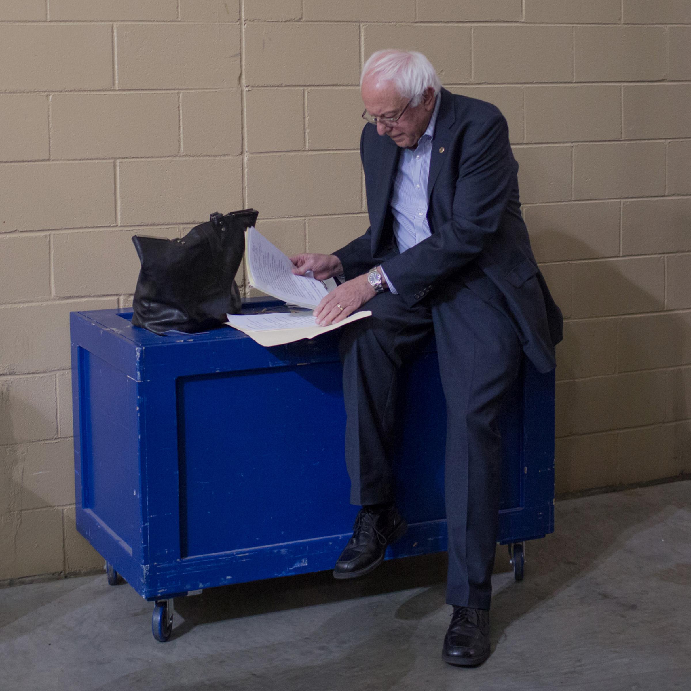 Sen. Bernie Sanders behind the scenes at a campaign event in Charleston, South Carolina, Aug. 2015.