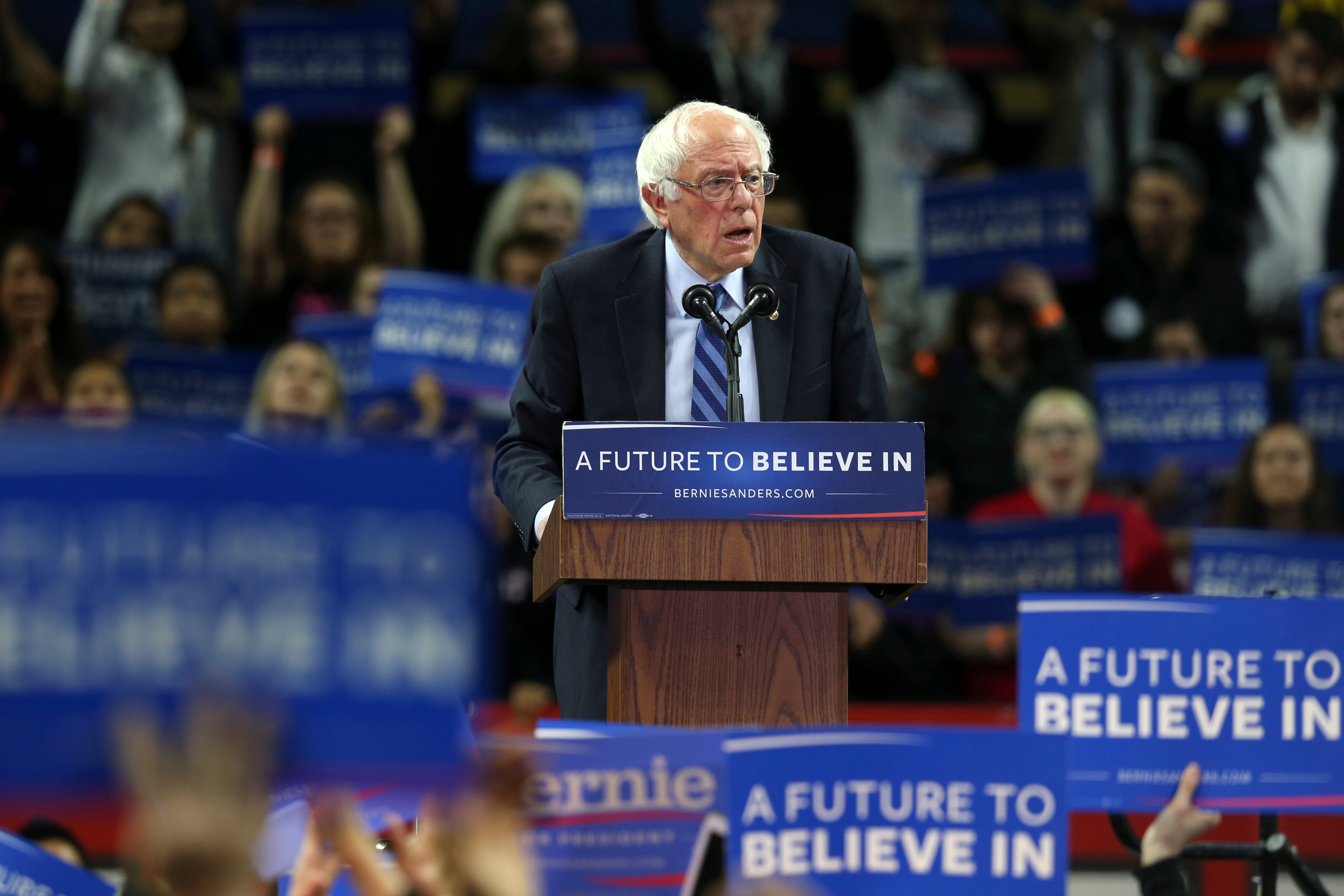 Bernie Sanders speaks at a campaign rally in Piscataway, N.J. on May 8, 2016. (Mel Evans—AP)