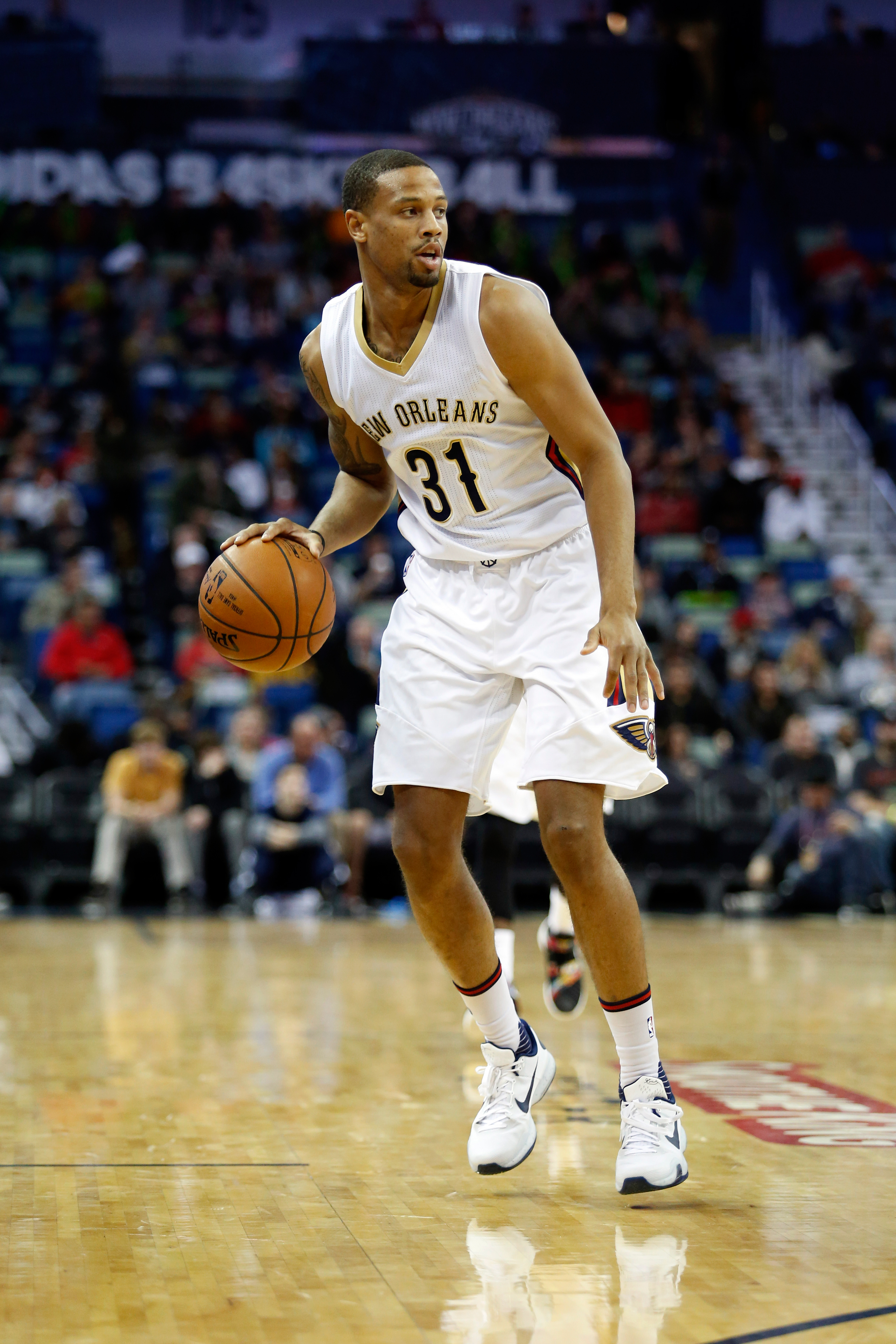 New Orleans Pelicans guard Bryce Dejean-Jones during the first half of an NBA basketball game against the Utah Jazz in New Orleans on Feb. 10, 2016. (Tyler Kaufman—AP)