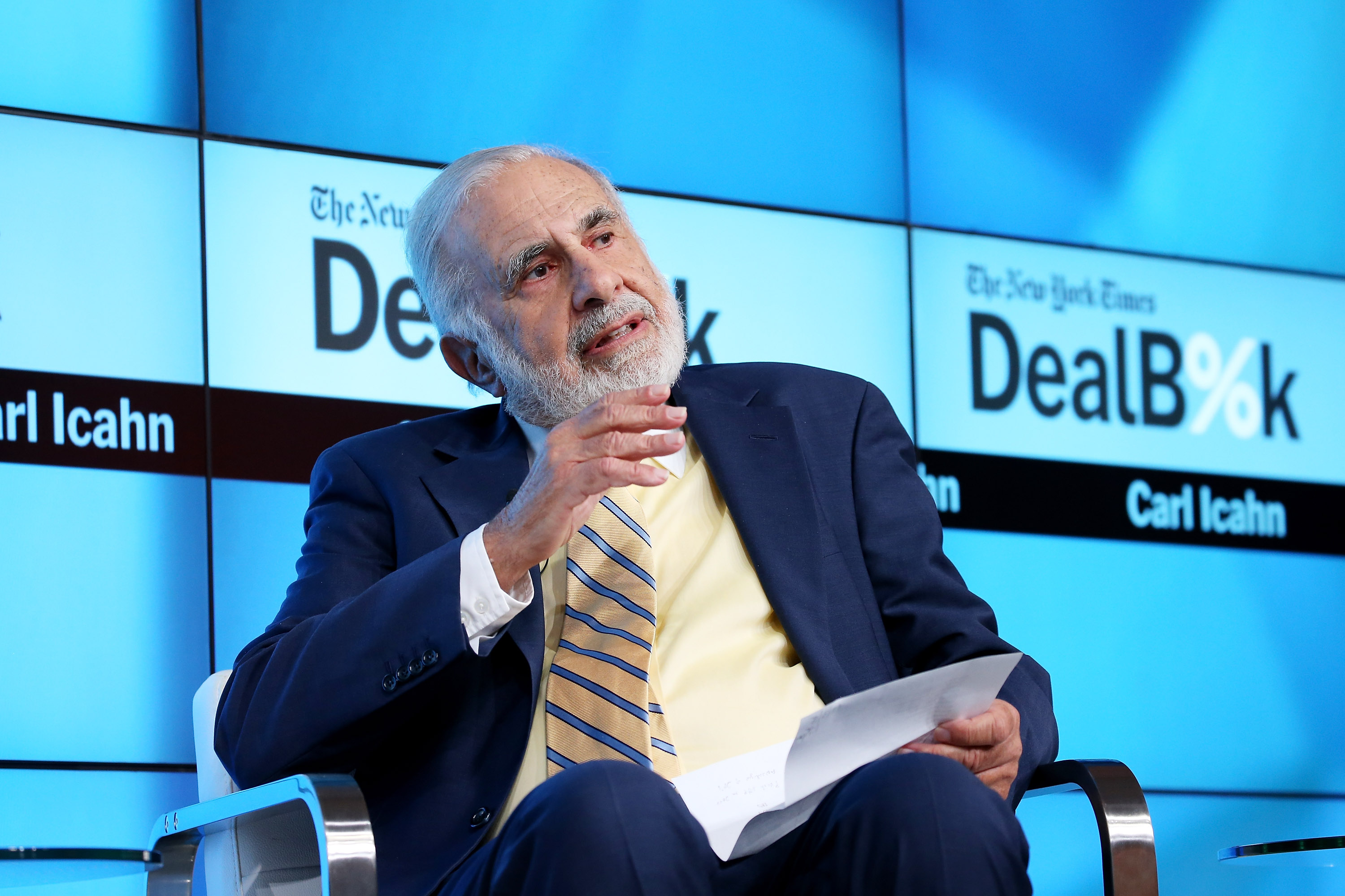 Chairman of Icahn Enterprises Carl Icahn participates in a panel discussion at the New York Times 2015 DealBook Conference at the Whitney Museum of American Art on November 3, 2015 in New York City. (Neilson Barnard—Getty Images / New York Times)