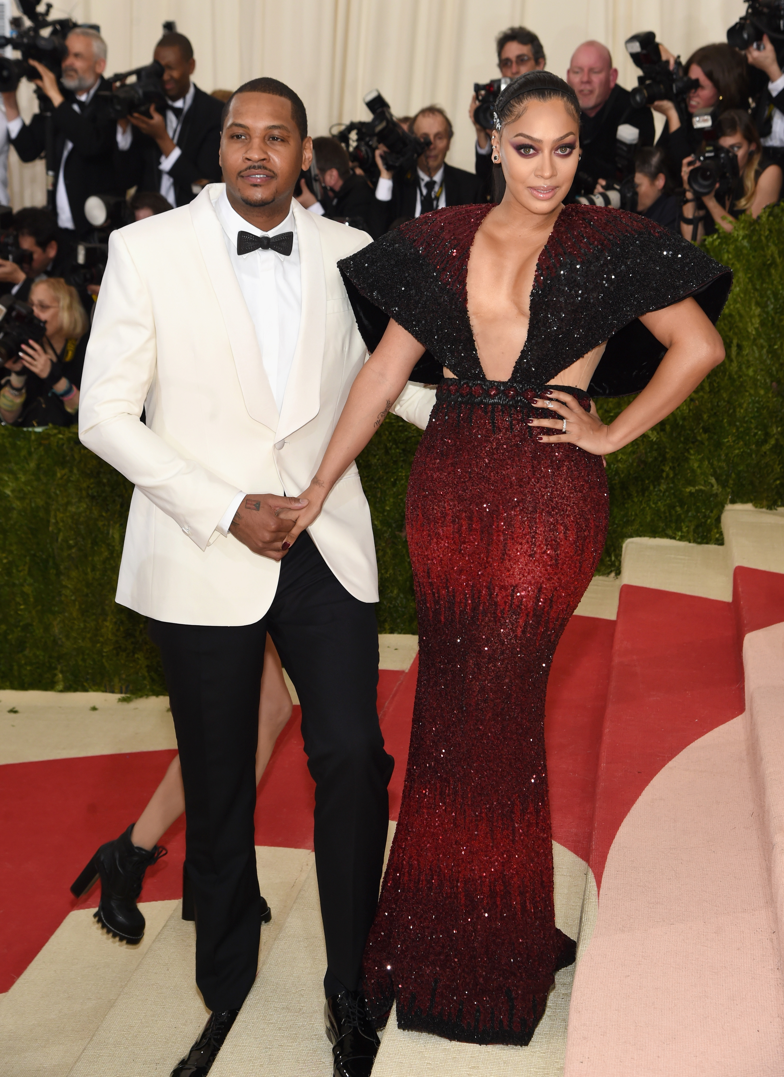 Carmelo Anthony and  La La Anthony attend  Manus x Machina: Fashion In An Age Of Technology  Costume Institute Gala at Metropolitan Museum of Art on May 2, 2016 in New York City.