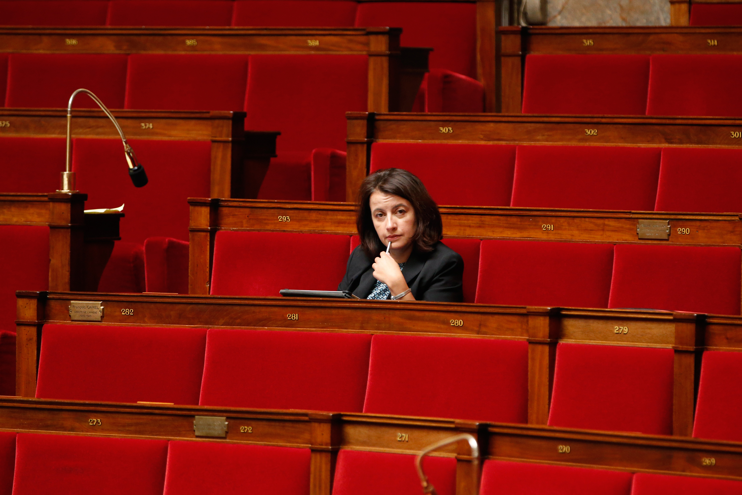 French Green Party deputy Cecile Duflot attends the questions to the government session at the National Assembly in Paris, October 14, 2014.   REUTERS/Charles Platiau   (FRANCE - Tags: POLITICS) - RTR4A5WT