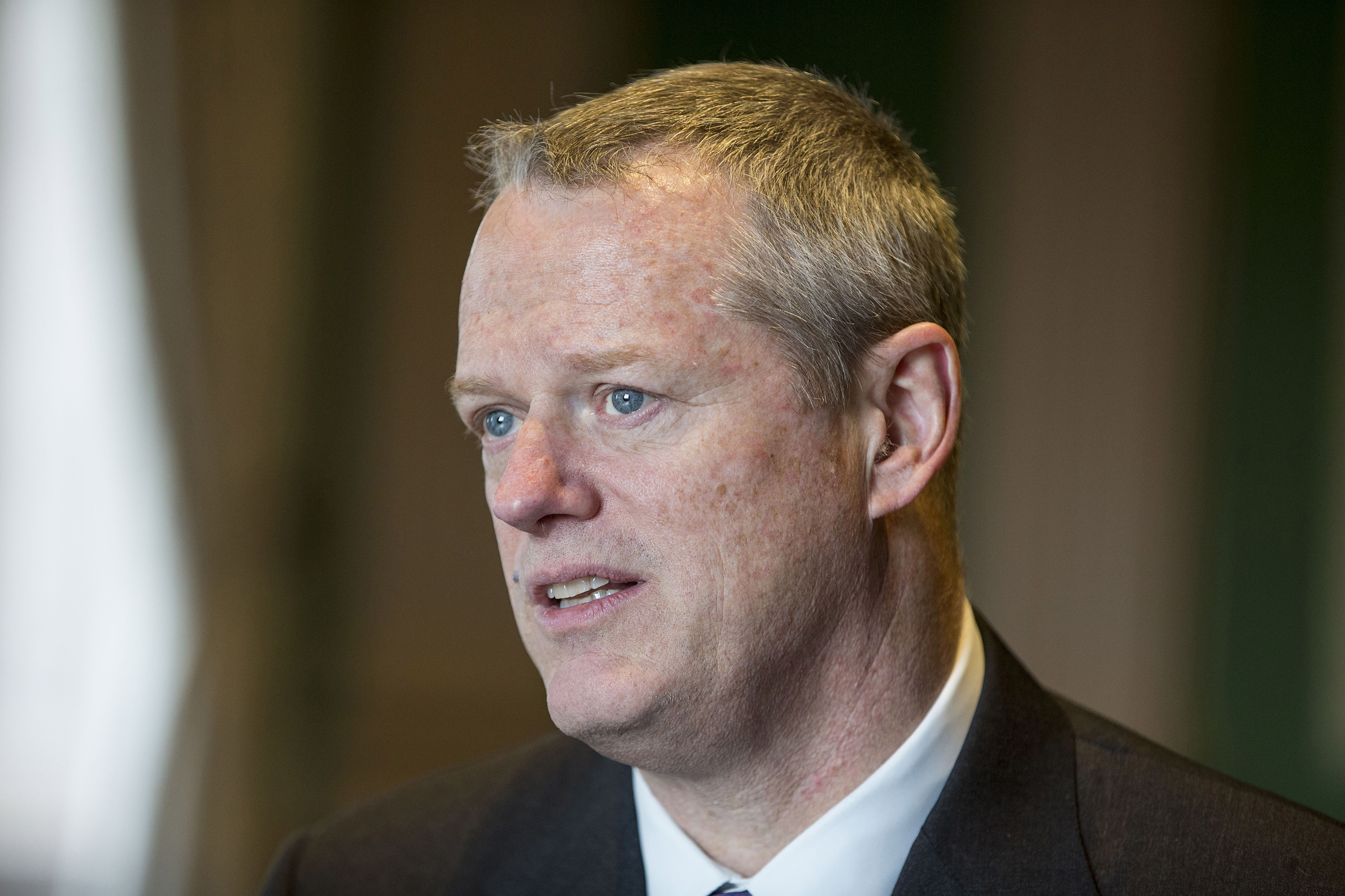 Gov. Charles "Charlie" Baker, of Massachusetts, speaks during an interview at the Statehouse in Boston on April 25, 2016. (Bloomberg/Getty Images)