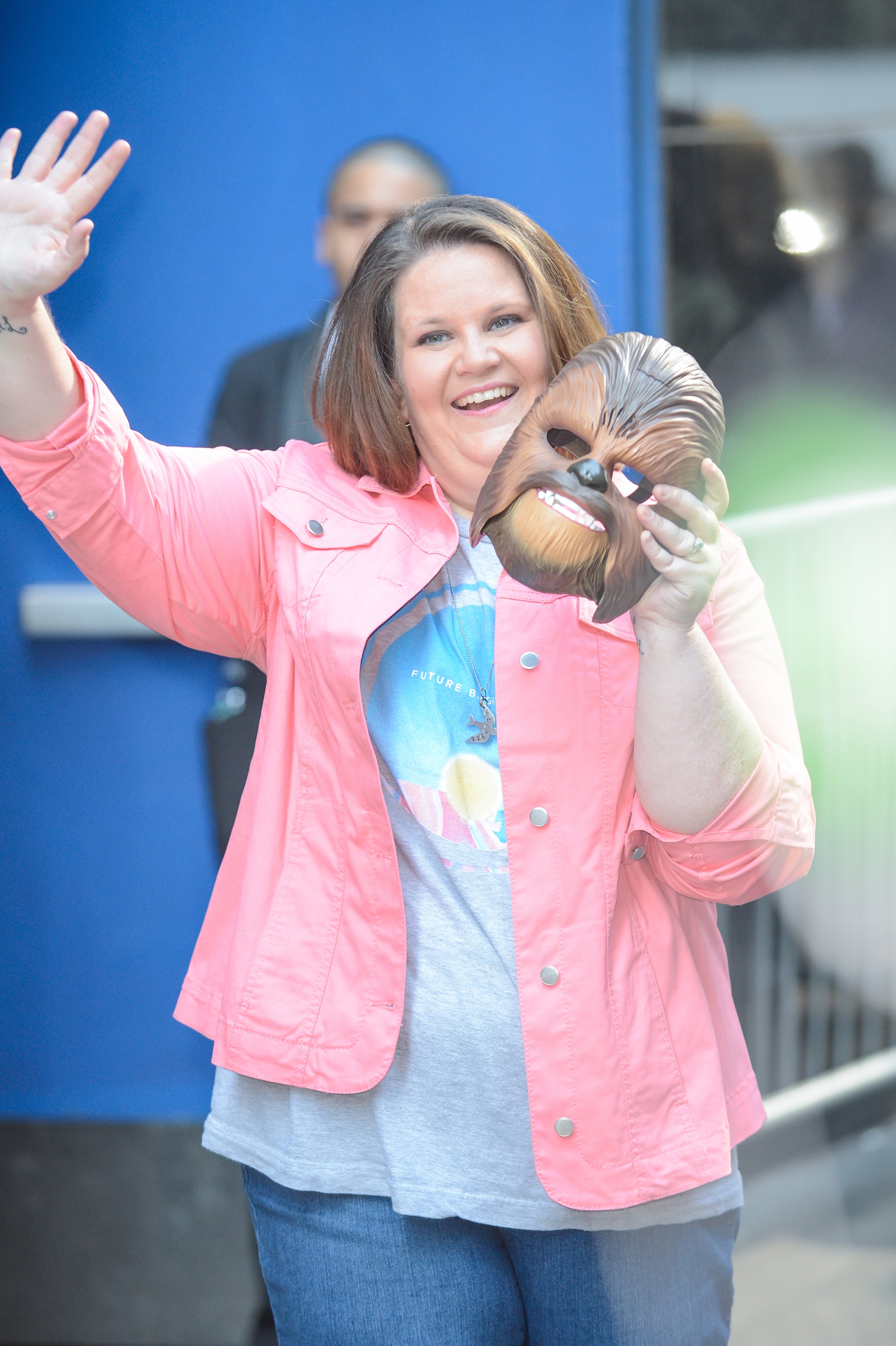 Candace Payne, "Chewbacca mom", leaves the "Good Morning America" taping at the ABC Times Square Studios in New York City on May 23, 2016.