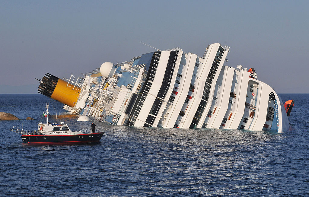 The cruise ship Costa Concordia lies stricken off the shore of the island of Giglio on Jan. 14, 2012 in Giglio Porto, Italy. (Laura Lezza—Getty Images)