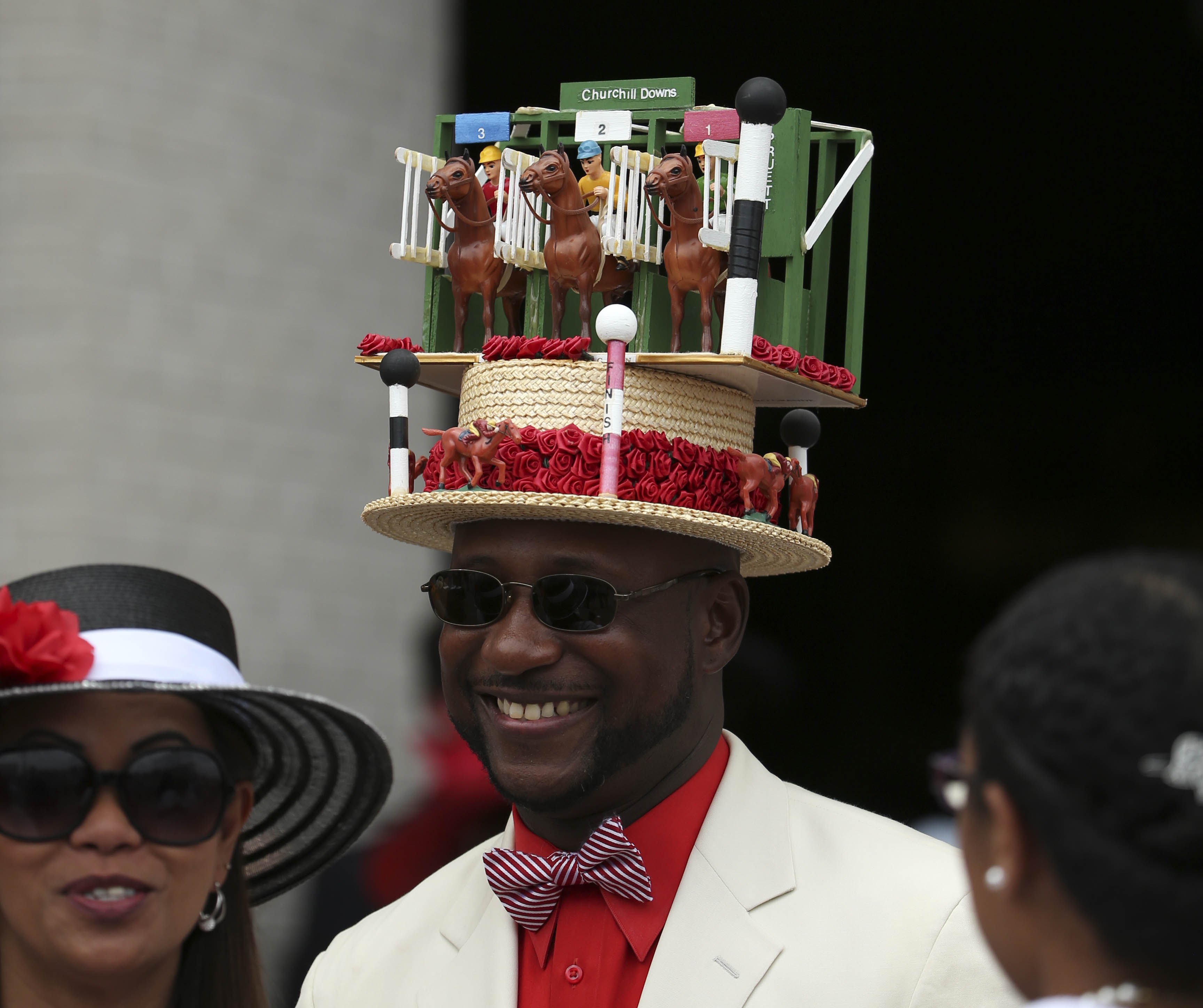 Man with a hat during the 142nd running of the Kentucky Oaks horse race at Churchill Downs on May 7, 2016, in Louisville, Ky.