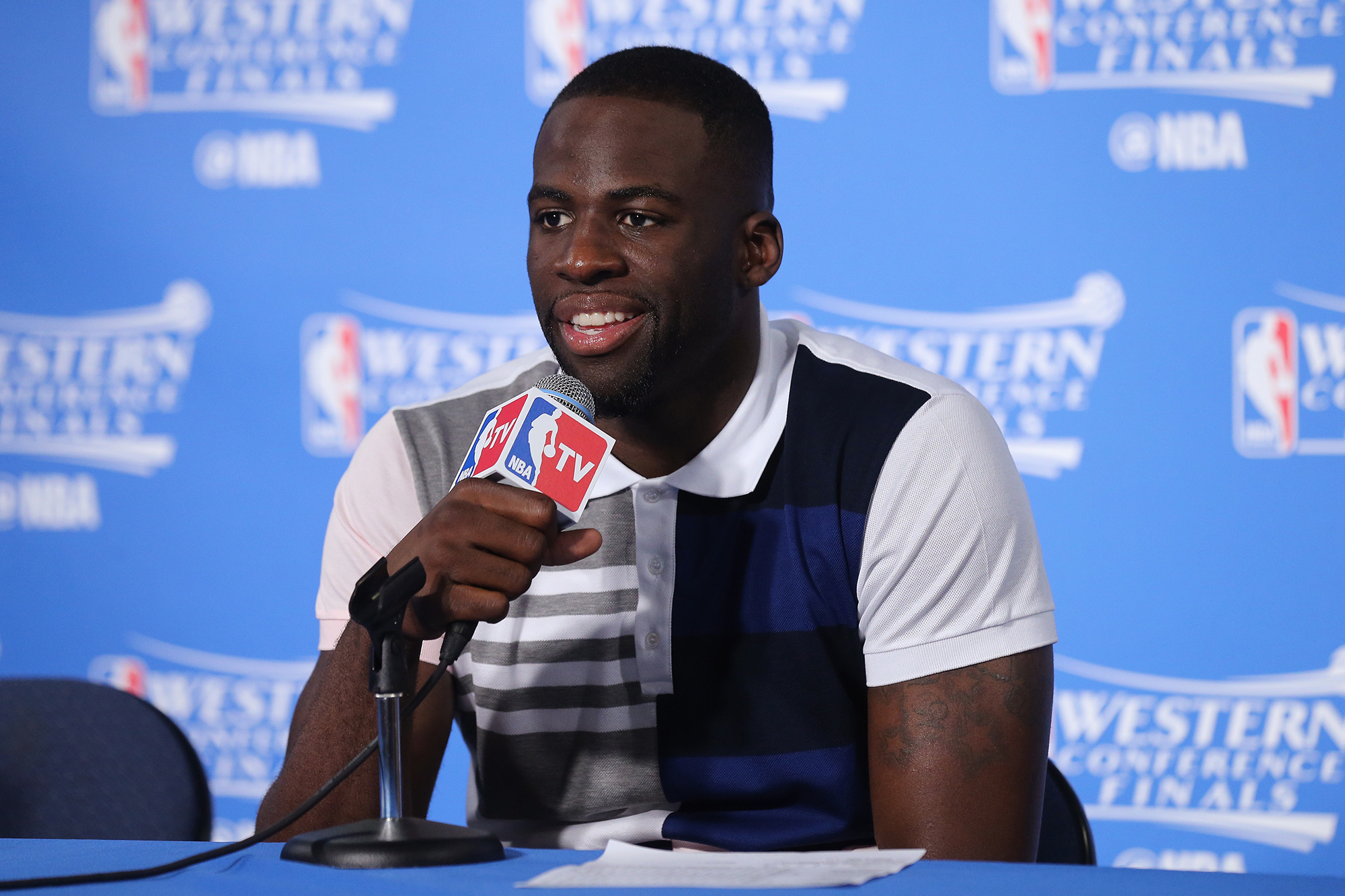 OAKLAND, CA - MAY 18:  Draymond Green #23 of the Golden State Warriors talks to the media during a press conference (Photo by Layne Murdoch/NBAE via Getty Images) (Layne Murdoch&mdash;NBAE/Getty Images)