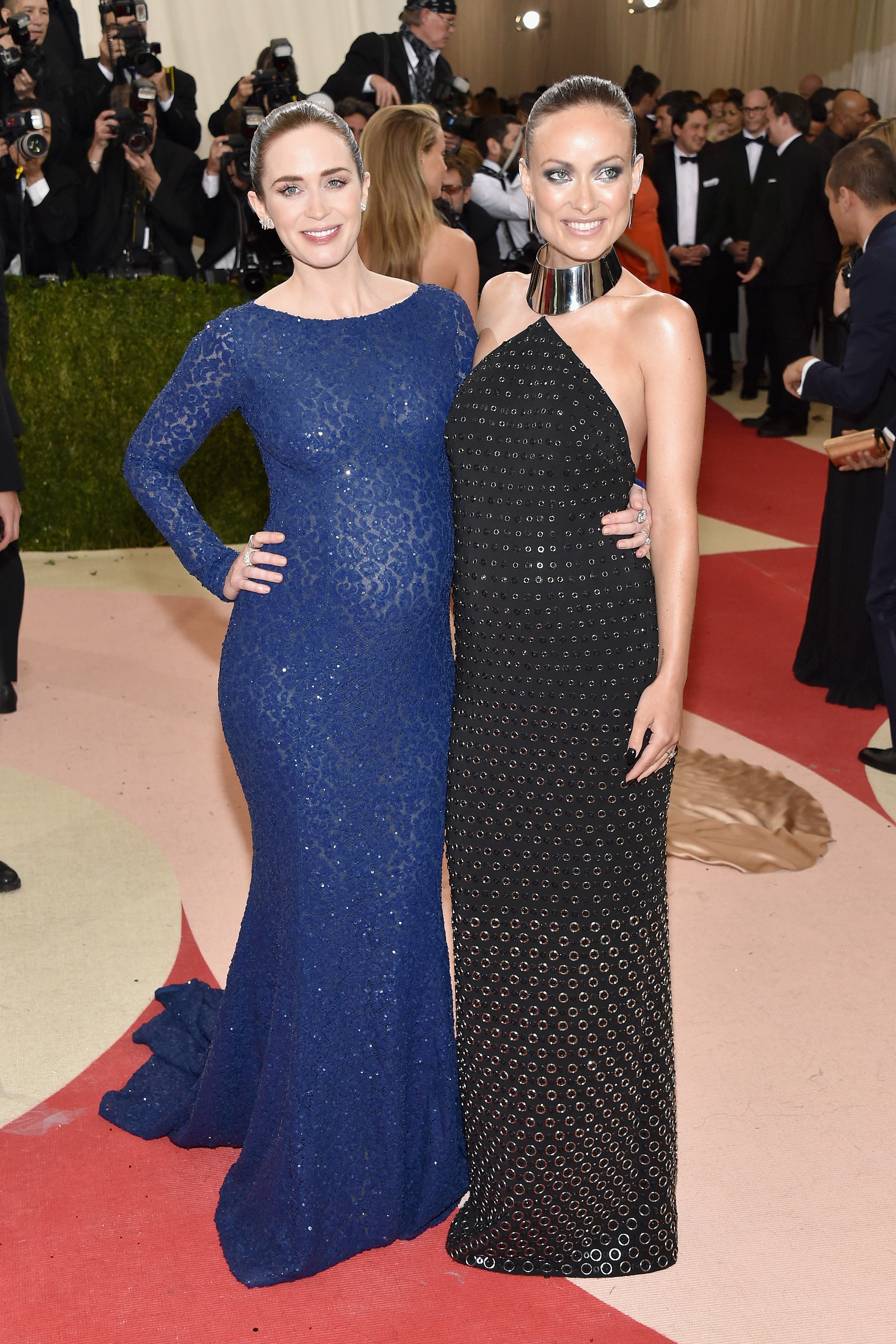 Emily Blunt and Olivia Wilde attend  Manus x Machina: Fashion In An Age Of Technology  Costume Institute Gala at Metropolitan Museum of Art on May 2, 2016 in New York City.