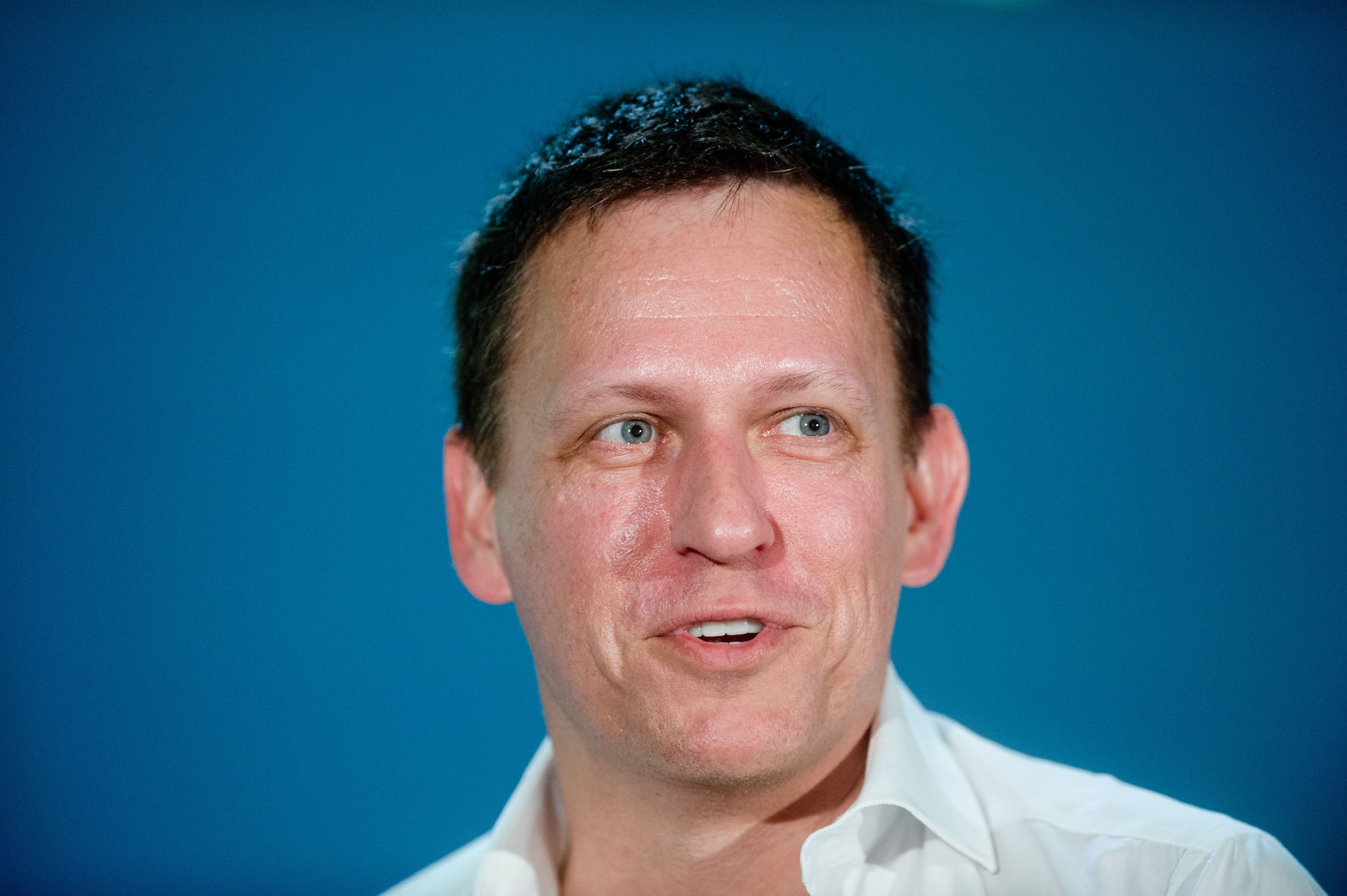 Peter Thiel, founding investor in PayPal Inc. and Facebook Inc., speaks during the LendIt USA 2016 conference in San Francisco, April 12, 2016.