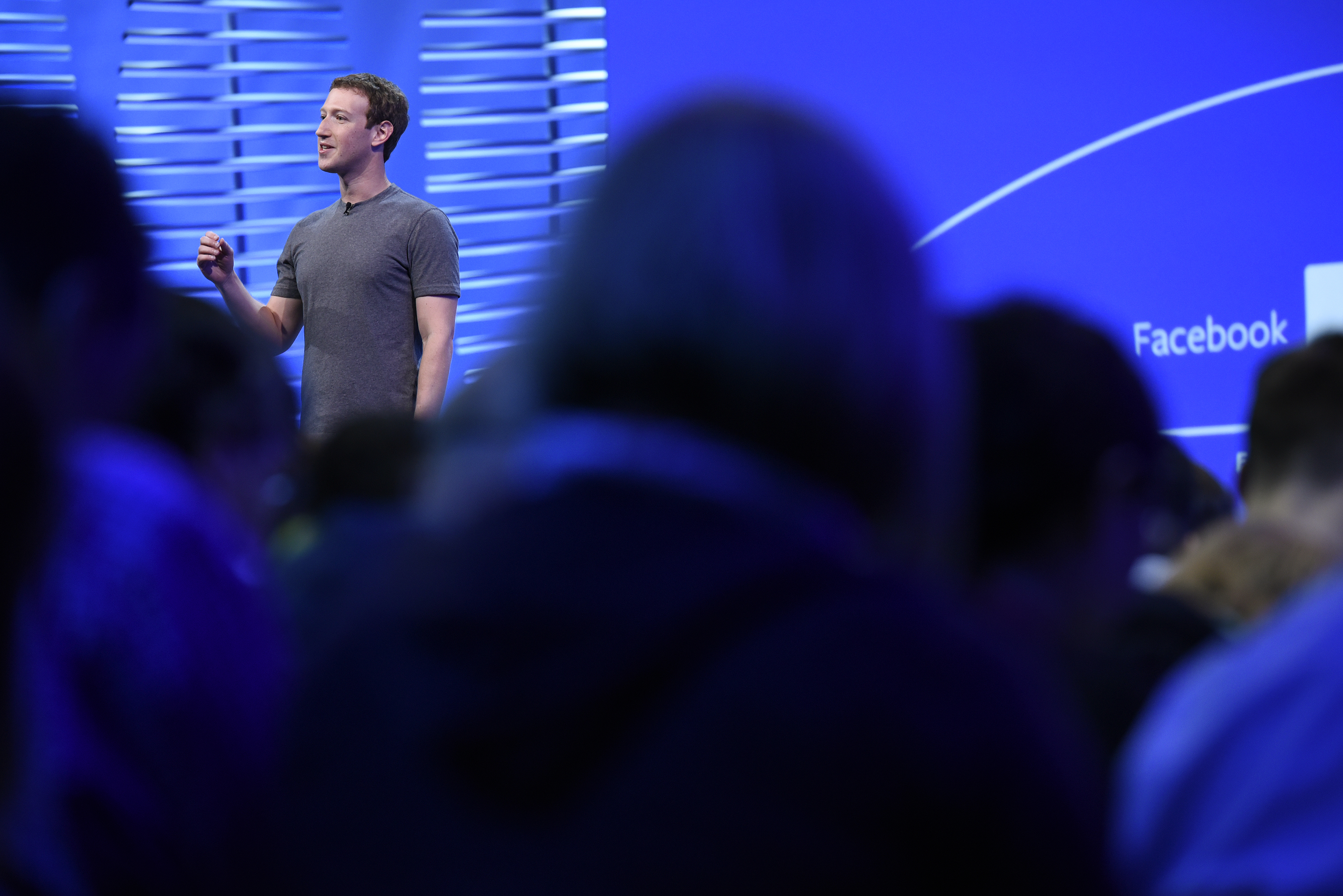 Mark Zuckerberg, founder and CEO of Facebook, speaks during the Facebook F8 Developers Conference in San Francisco on April 12, 2016 (Bloomberg/Getty Images)