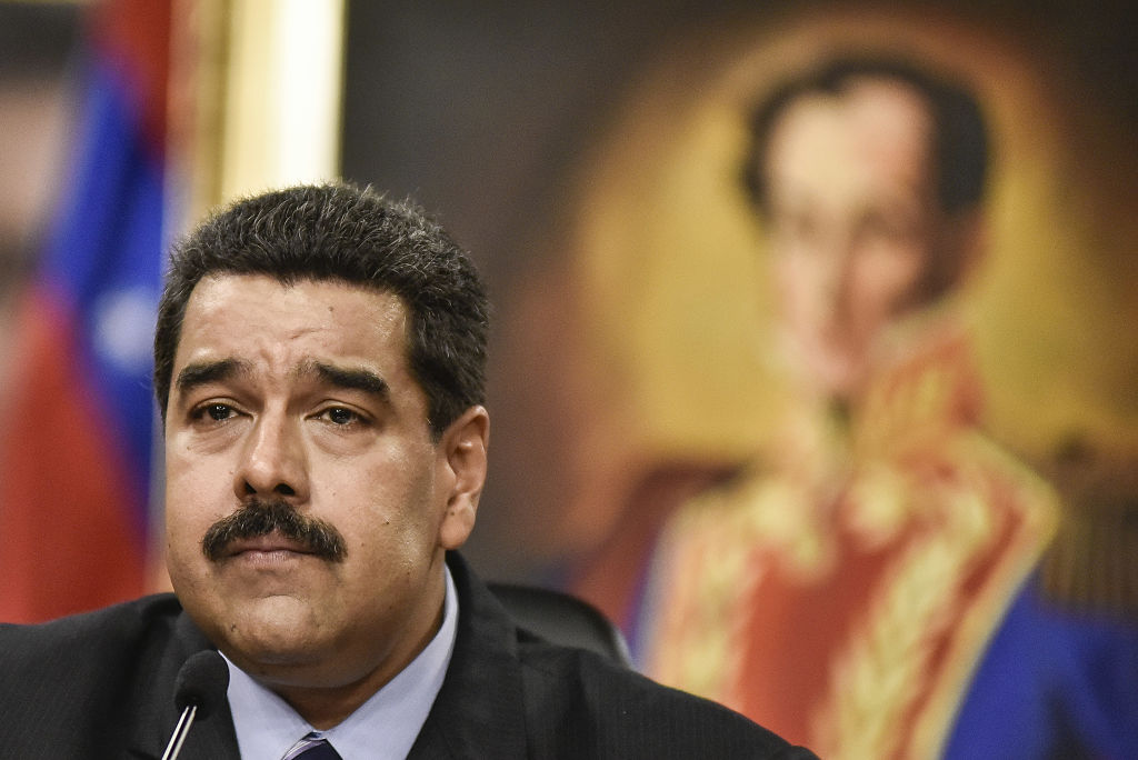 Nicolas Maduro, Venezuela's president, pauses while speaking during a news conference in Caracas, Venezuela, on Tuesday, May 17, 2016. Earlier this month, Venezuela's opposition said it had cleared the first hurdle in a drive to remove Maduro from office. The opposition says almost 2 million people signed a petition calling for a recall process to start, far outstripping the 200,000 required by law. Photographer: Carlos Becerra/Bloomberg via Getty Images (Bloomberg&mdash;Bloomberg via Getty Images)