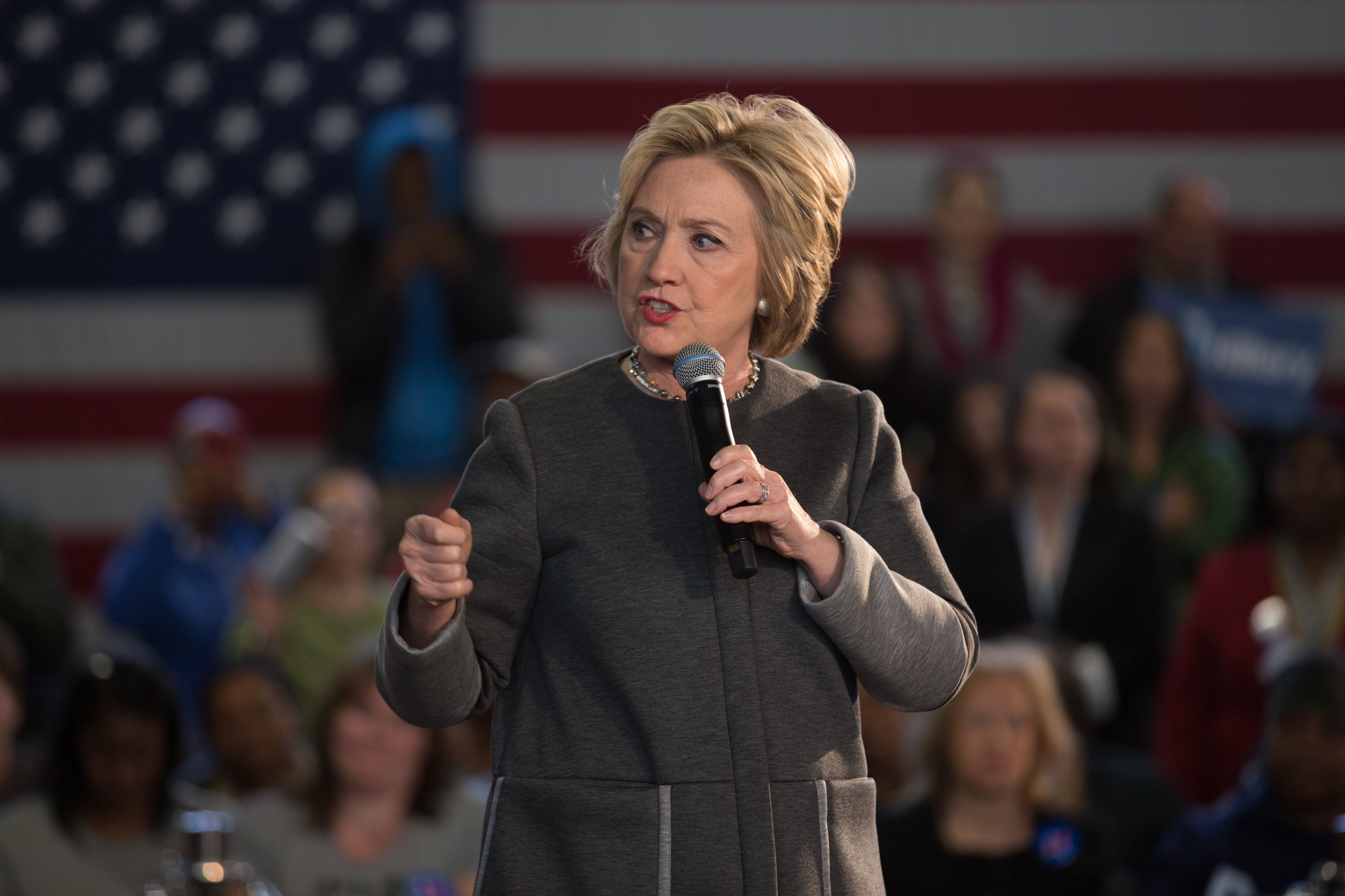 Hillary Clinton speaks at Hillary Town Hall with Congresswomen Yvette Clarke and First lady of New York City Chirlane McCray. (Louise Wateridge—Pacific Press/LightRocket/Getty Images)