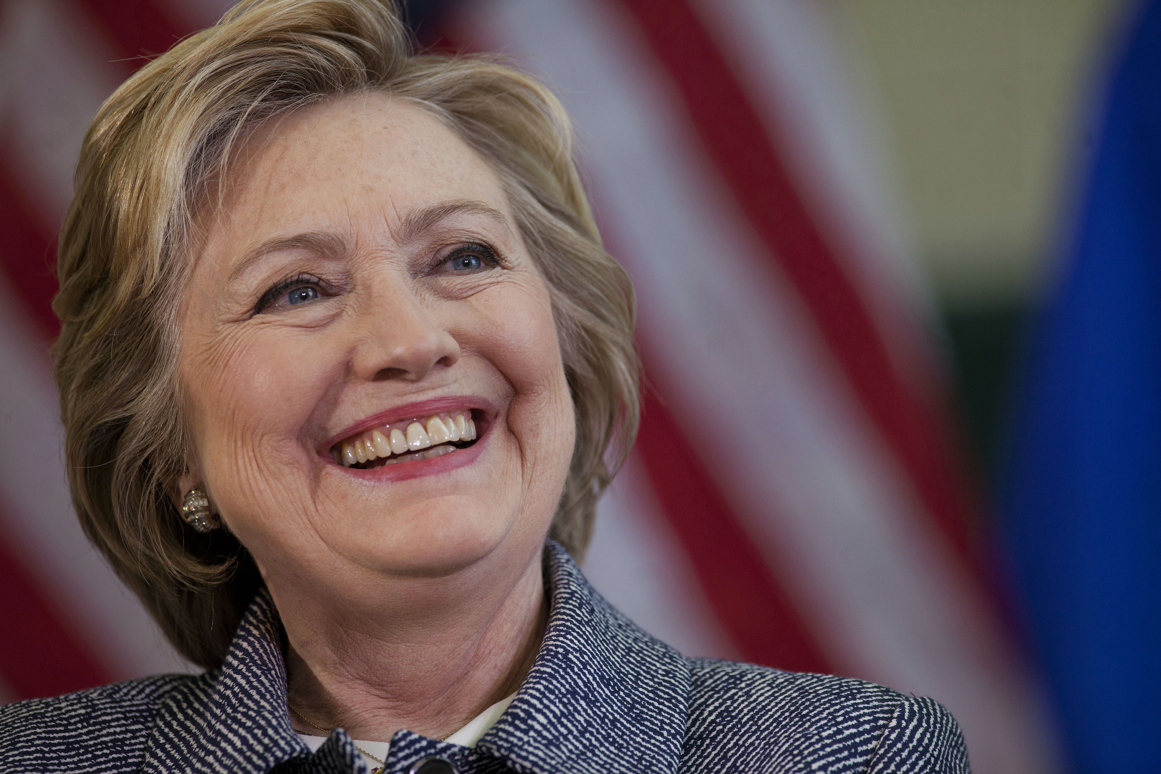 Hillary Clinton, former Secretary of State and 2016 Democratic presidential candidate, smiles while speaking during a campaign event in Hartford, CT on April 21, 2016. (Bloomberg/Getty Images)