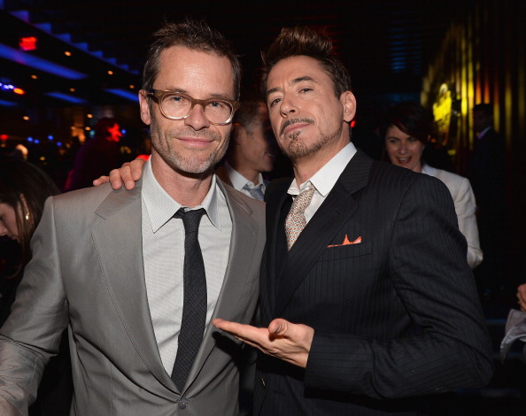 Actors Guy Pearce and Robert Downey Jr. attend Marvel's Iron Man 3 Premiere after party at Hard Rock Cafe on April 24, 2013 in Hollywood, California.