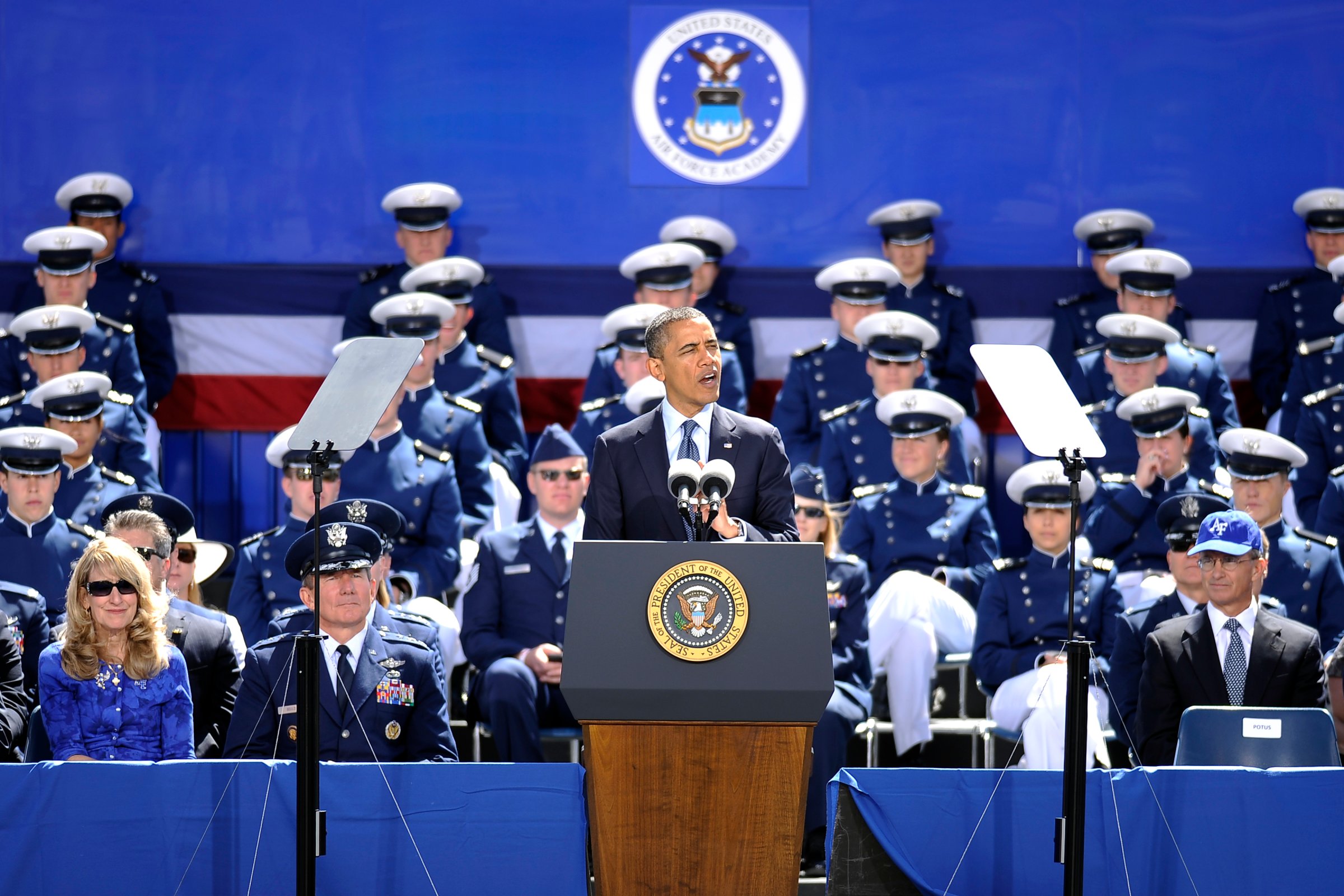 President Barack Obama speaks during the commencement ceremony at the United States Air Force Academy in Colorado Springs on Wednesday, May 23, 2012. Hyoung Chang, The Denver Post