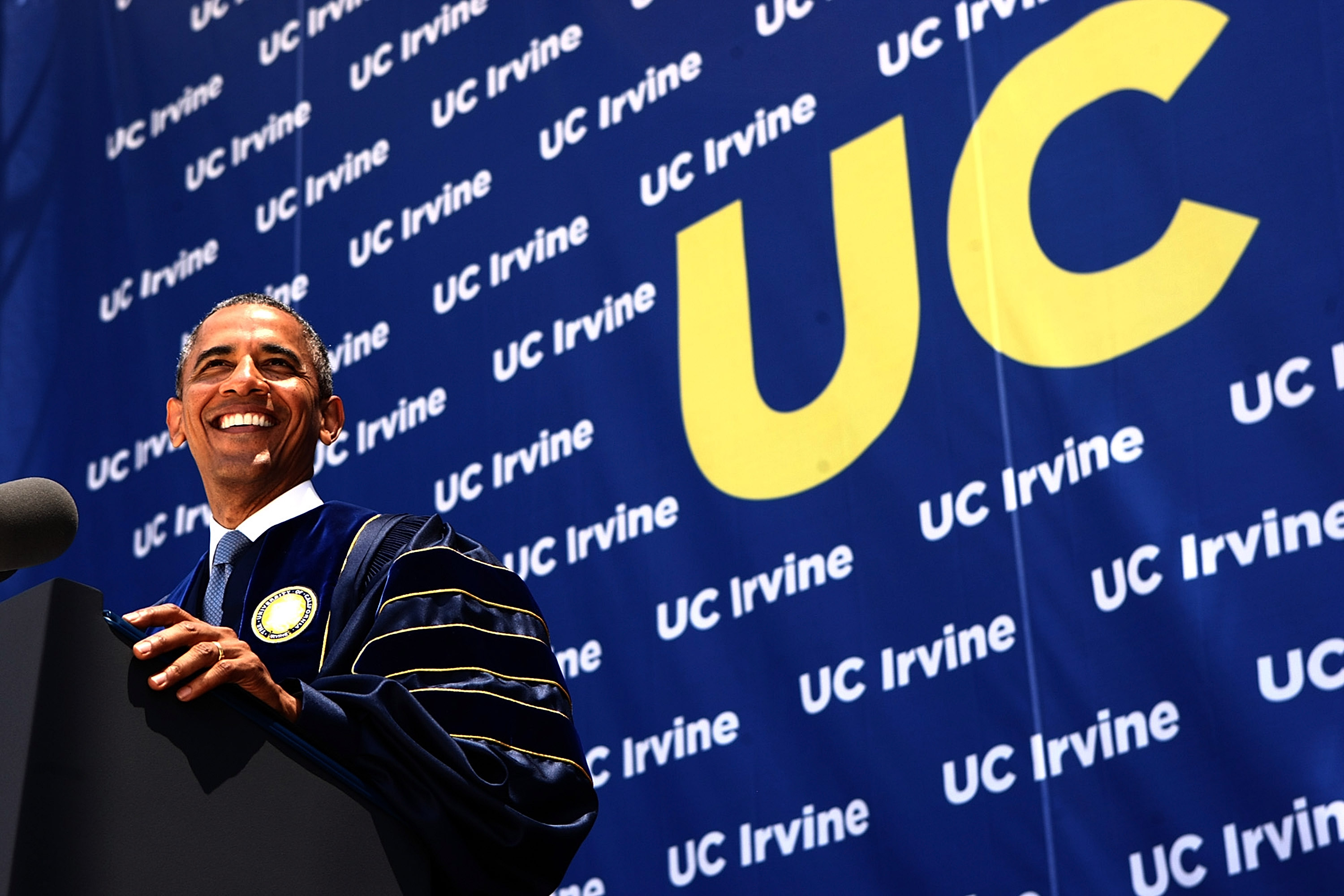 President Barack Obama speaks at the UC Irvine commencement ceremony on June 14, 2014 in Anaheim, California. (Pool/Getty Images)
