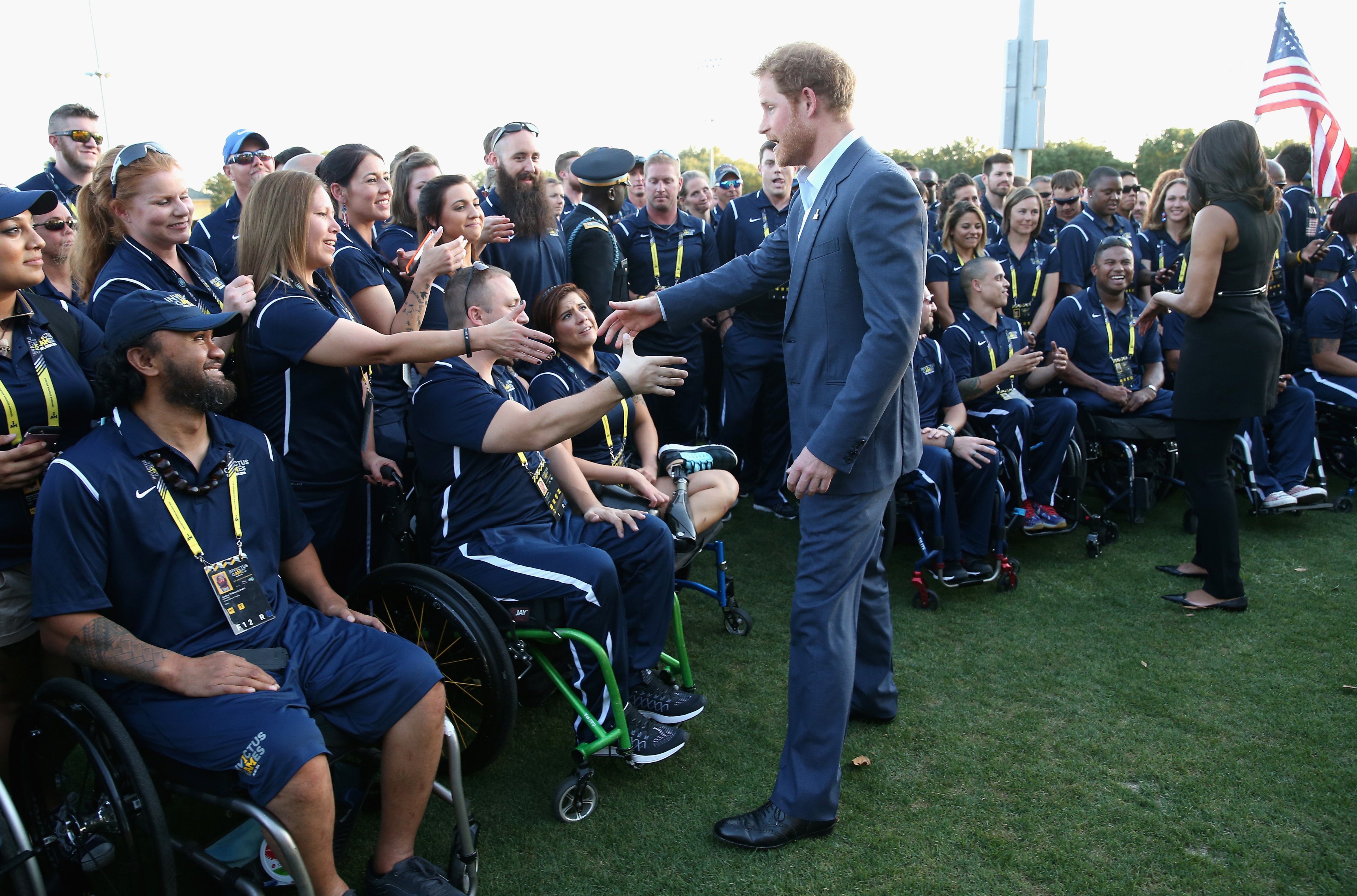 Prince Harry meets the USA Invictus Team ahead of the Opening Ceremony of the Invictus Games on May 8, 2016 in Orlando, Florida. (Chris Jackson—Getty Images for Invictus)