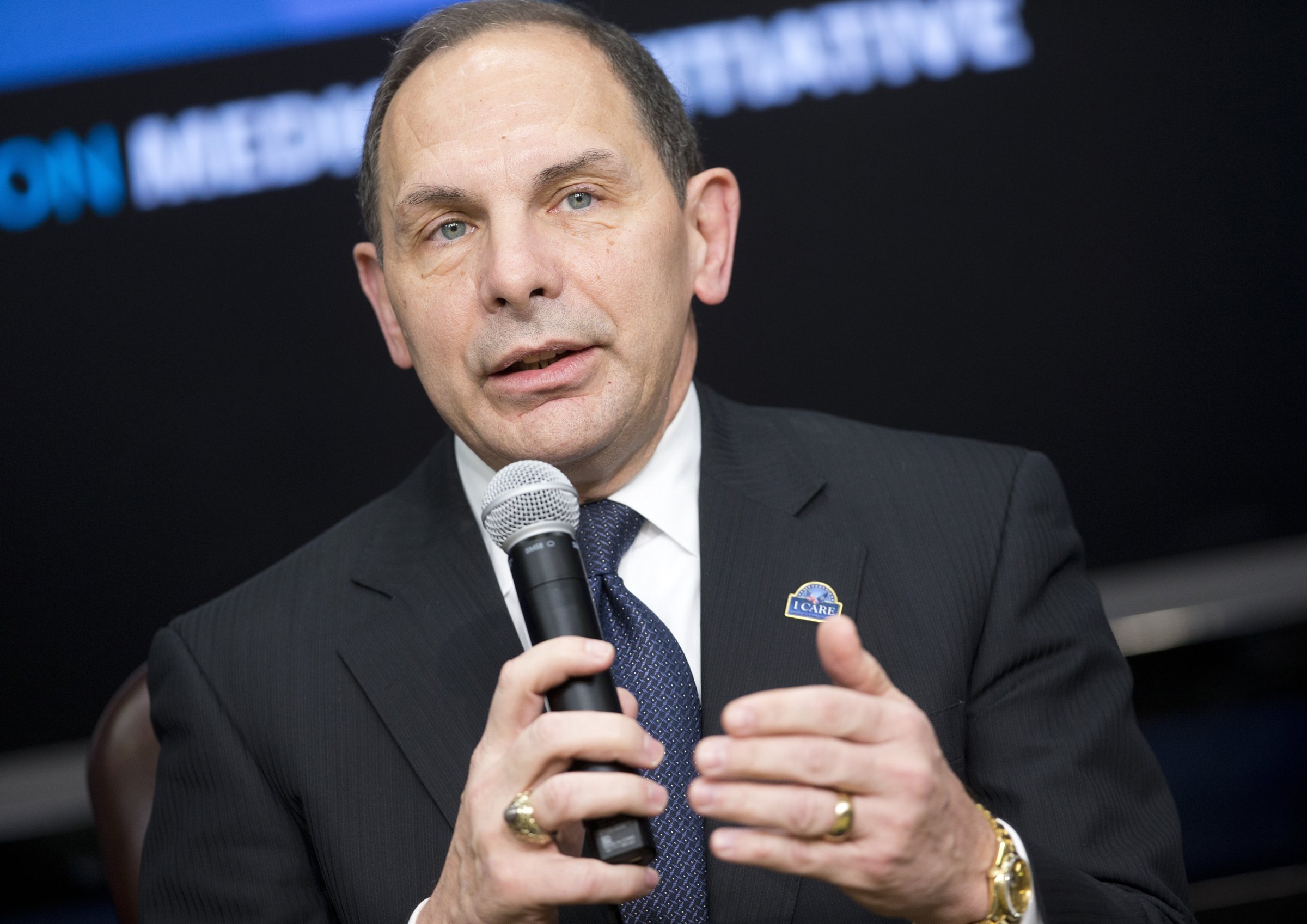 Veterans Affairs Secretary Robert McDonald during a panel discussion as part of the White House Precision Medicine Initiative (PMI) in the South Court Auditorium in the Eisenhower Executive Office Building on the White House complex in Washington, Thursday, Feb. 25, 2016. (AP Photo/Pablo Martinez Monsivais)