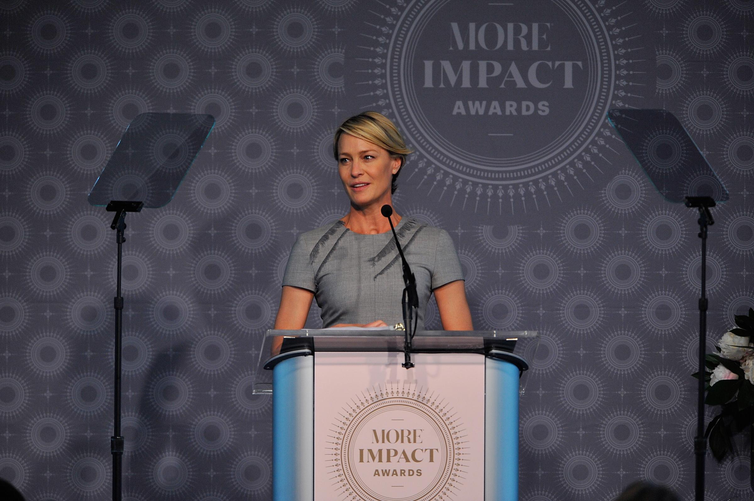 Actress Robin Wright speaks at the 2015 MORE Impact Awards Luncheon at The Newseum on June 29, 2015 in Washington, DC.