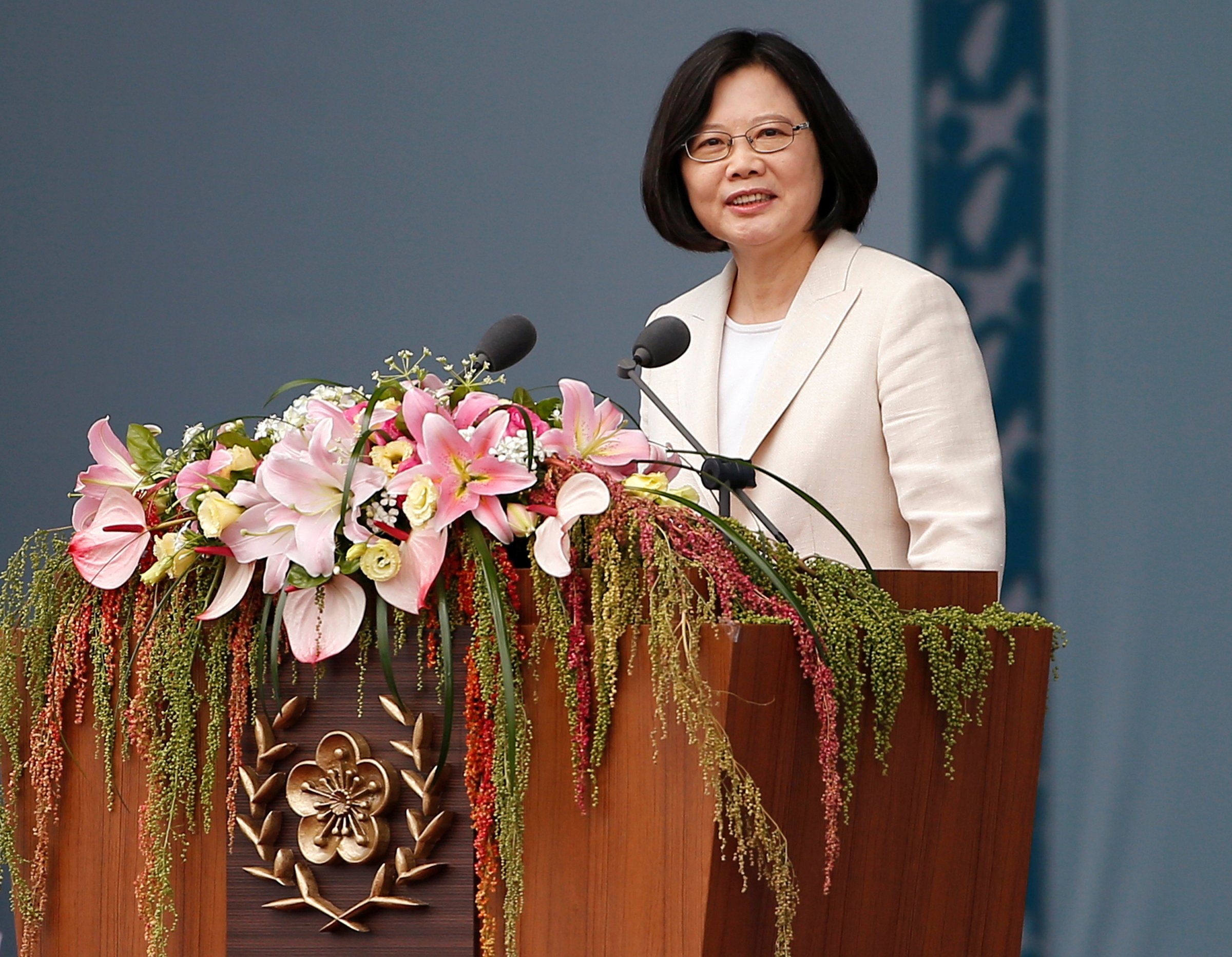 Taiwans President Tsai Ing-wen addresses during an inauguration ceremony in Taipei