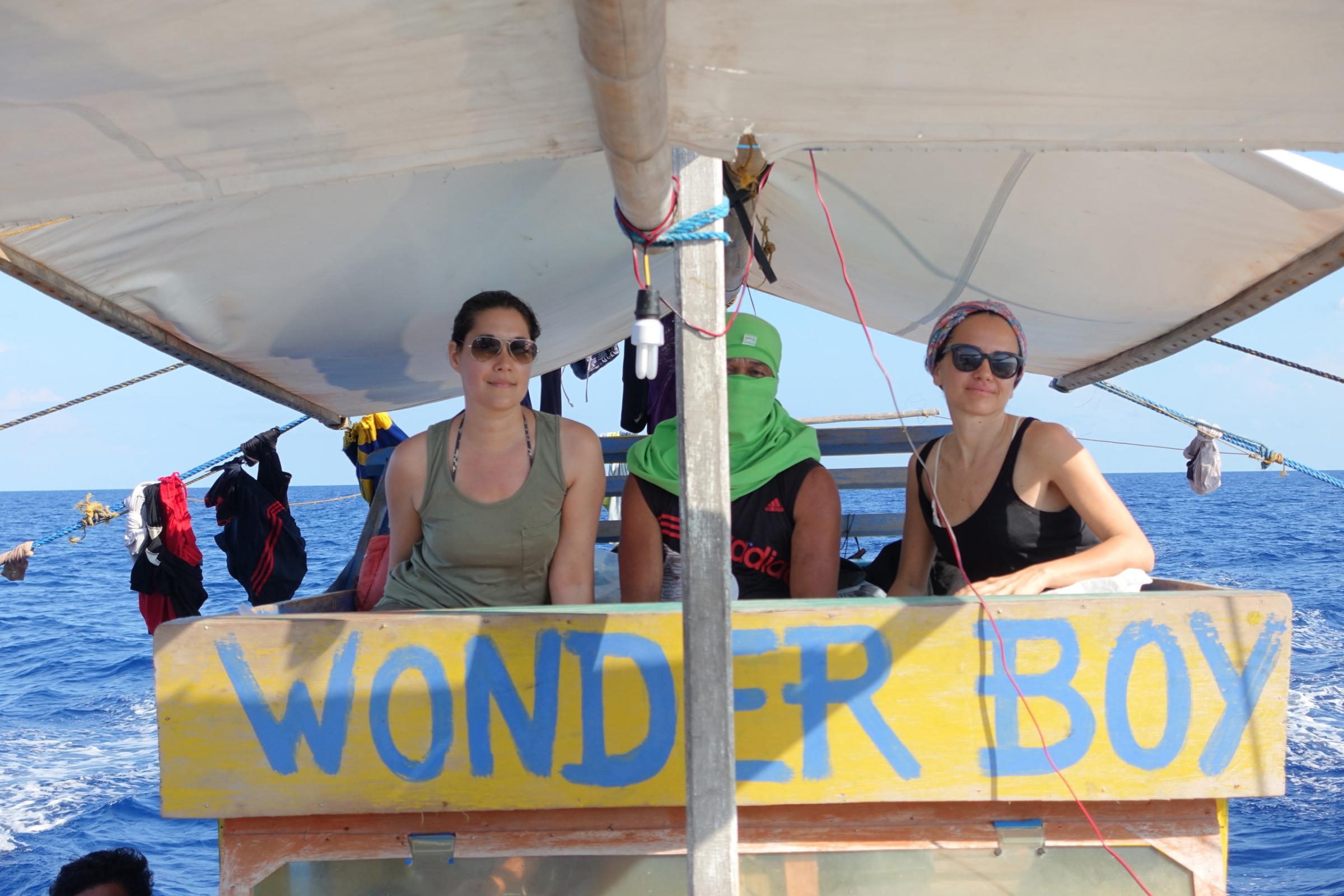 hannah and Chara on the Wonder Boy fishing boat in the South China Sea     (no credit)