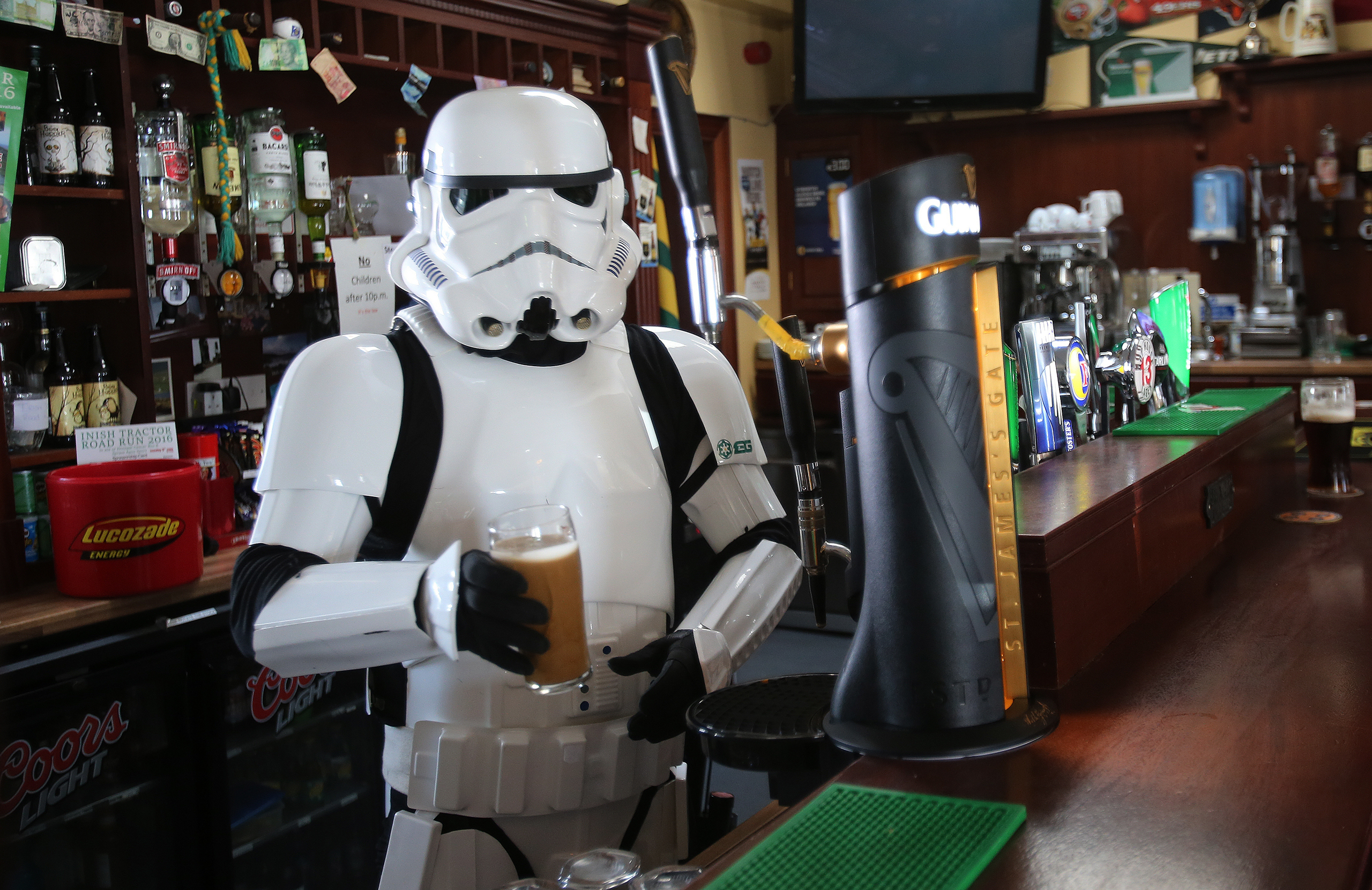 JJ McGettigan from the Emerald Garrison, a star Wars costuming club, in Farrens Bar in Malin Head, Co Donegal Ireland, as filming for the next Star Wars movie will take place there, May 12, 2016. (Niall Carson—PA Wire/Press Association Images/AP)