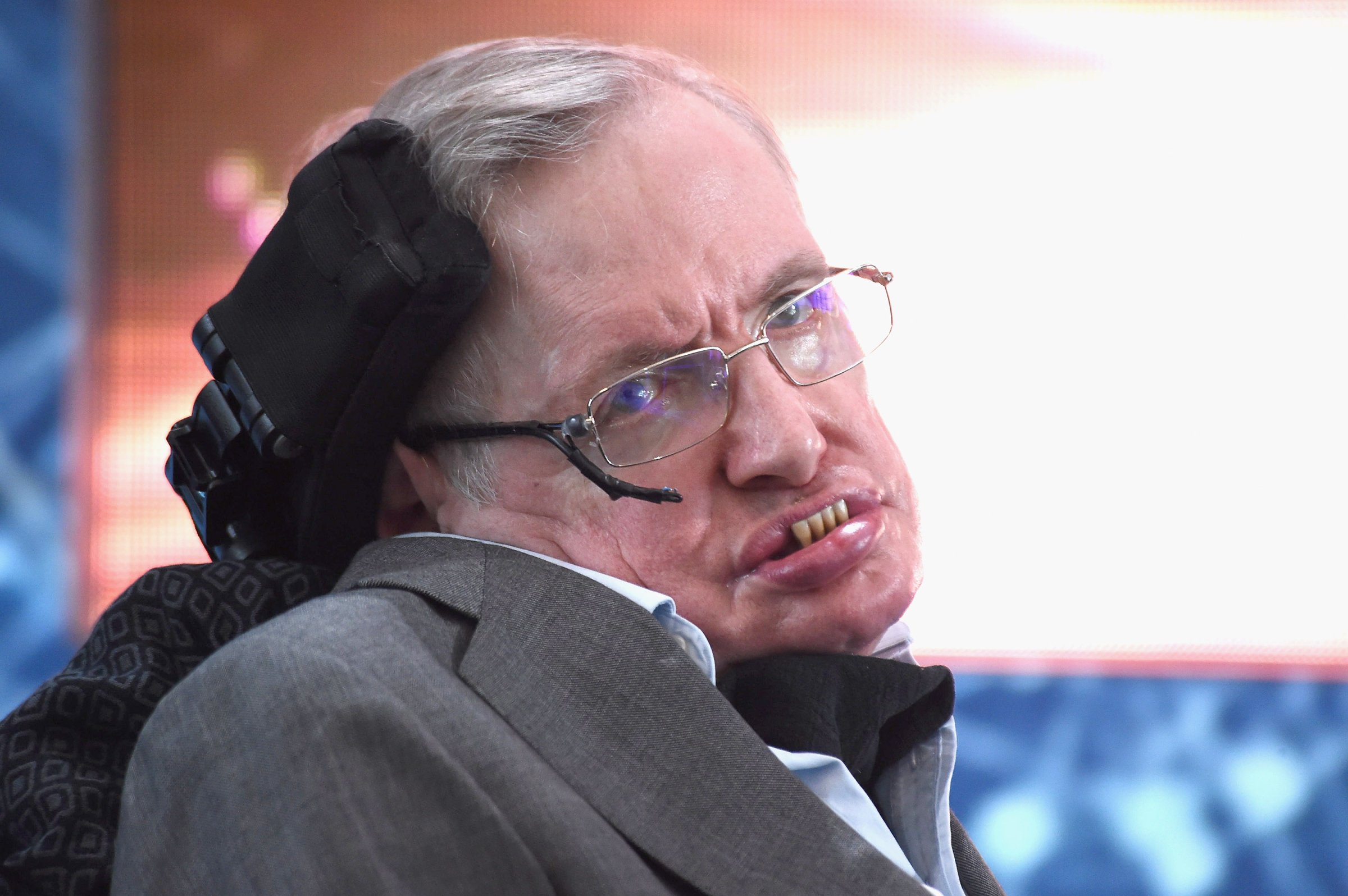Cosmologist Stephen Hawking attends the New Space Exploration Initiative "Breakthrough Starshot" Announcement at One World Observatory on April 12, 2016 in New York City.