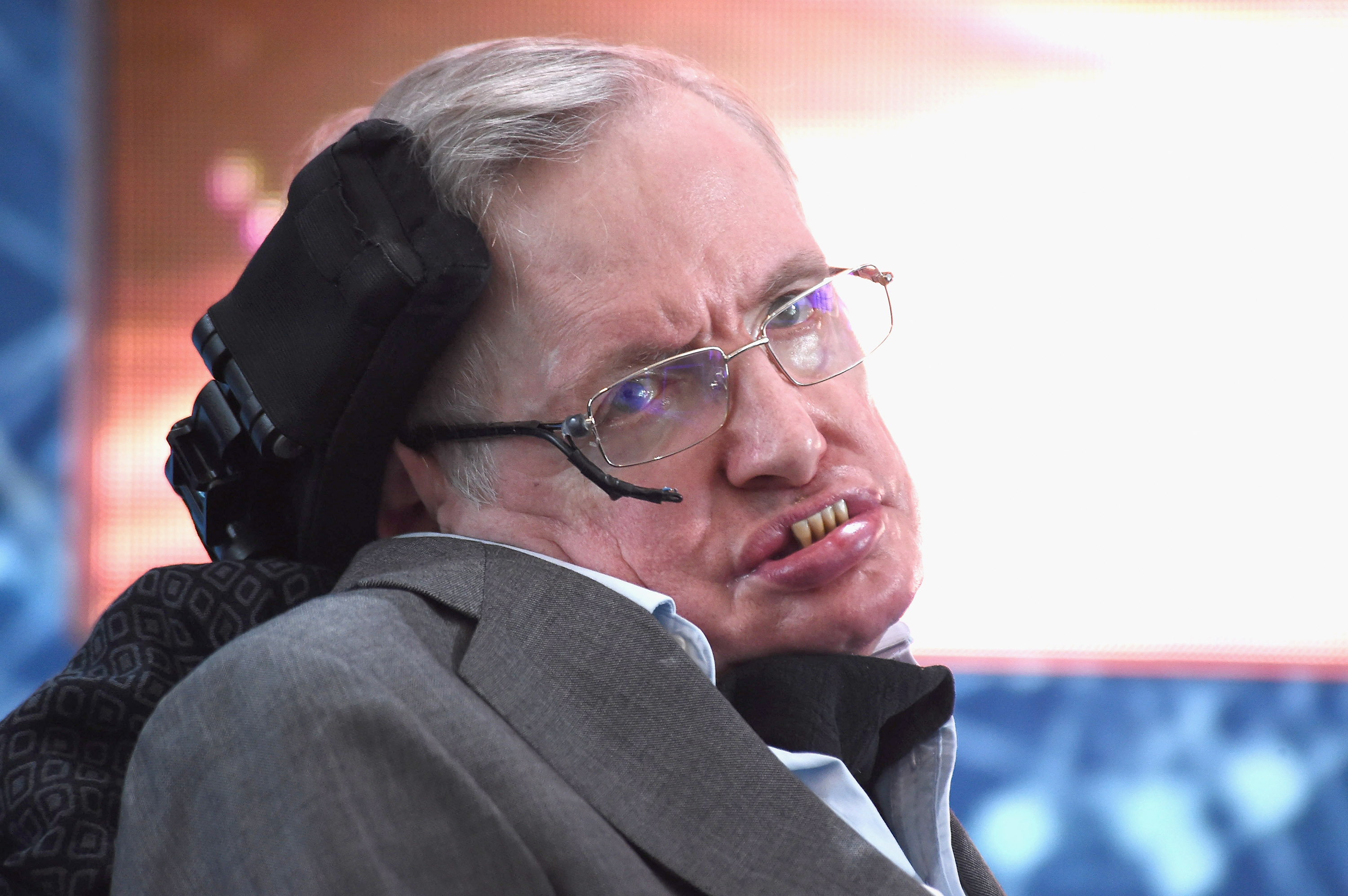 Cosmologist Stephen Hawking attends the New Space Exploration Initiative "Breakthrough Starshot" Announcement at One World Observatory on April 12, 2016 in New York City. (Gary Gershoff—WireImage/Getty Images)