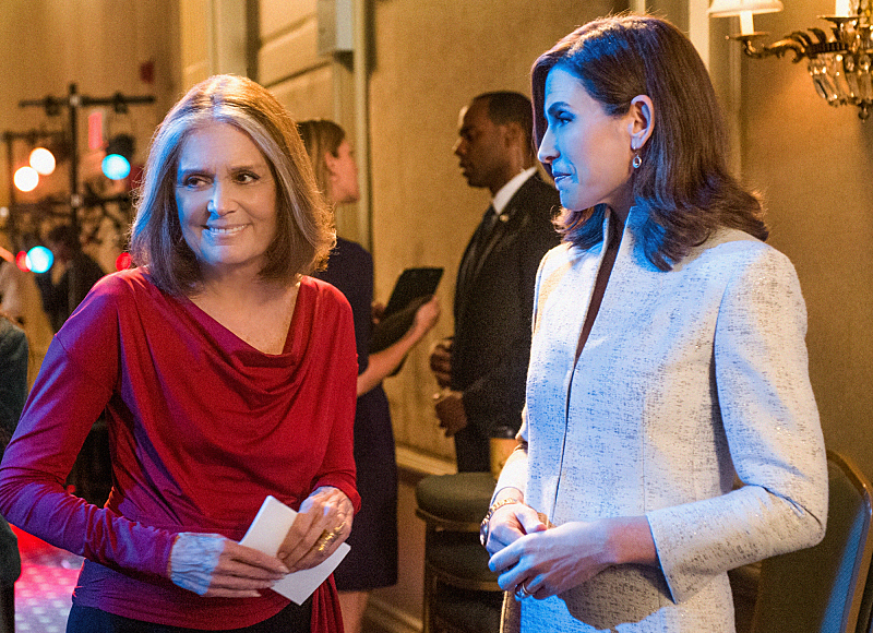 Gloria Steinem, left, as herself and Julianna Margulies, right, as Alicia Florrick.