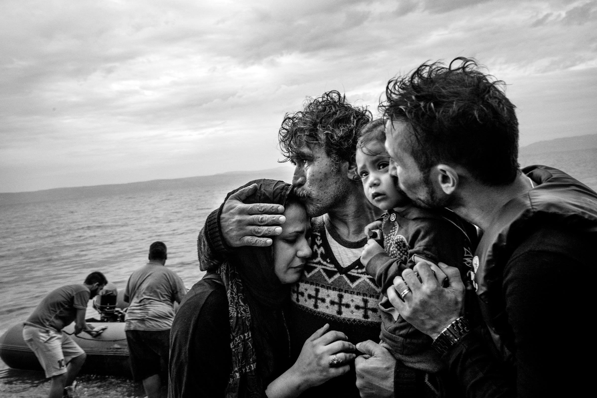 A Syrian family after arriving to the Greek island of Lesbos, Oct. 10, 2015. .