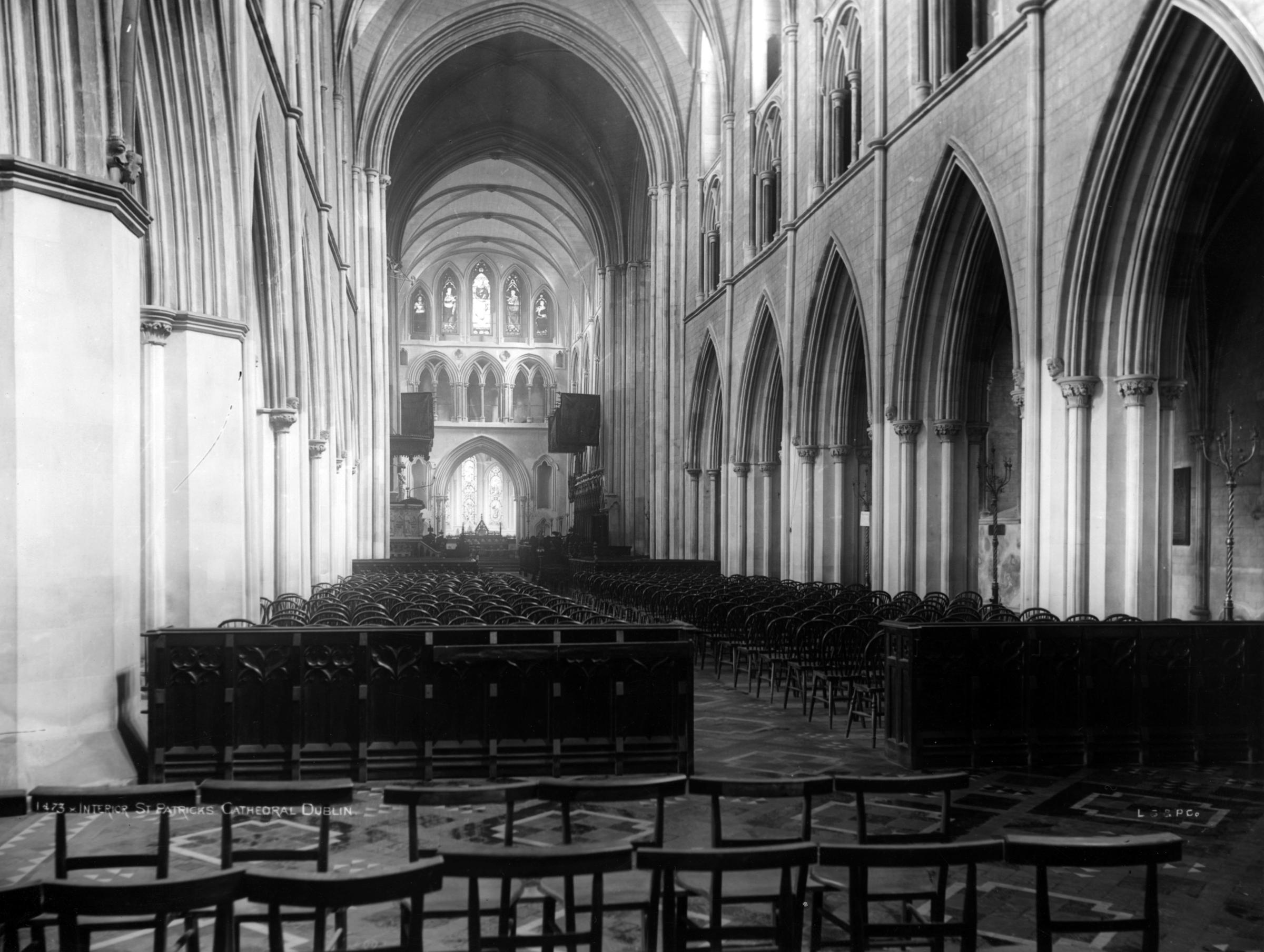 The interior of St Patrick's Cathedral in Dublin, circa 1910.