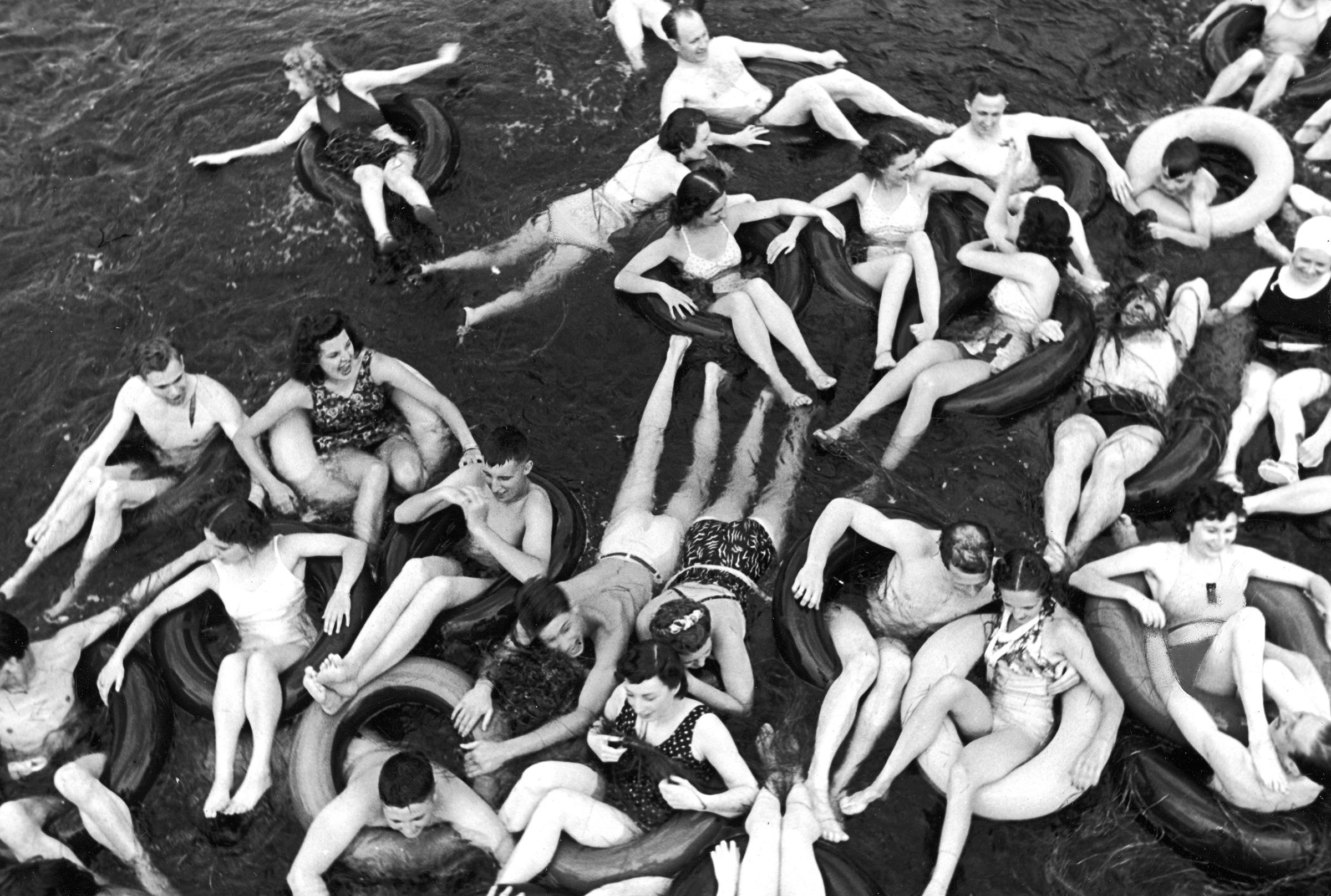 A floating party on the Apple River in Somerset, Wisconsin in 1941.