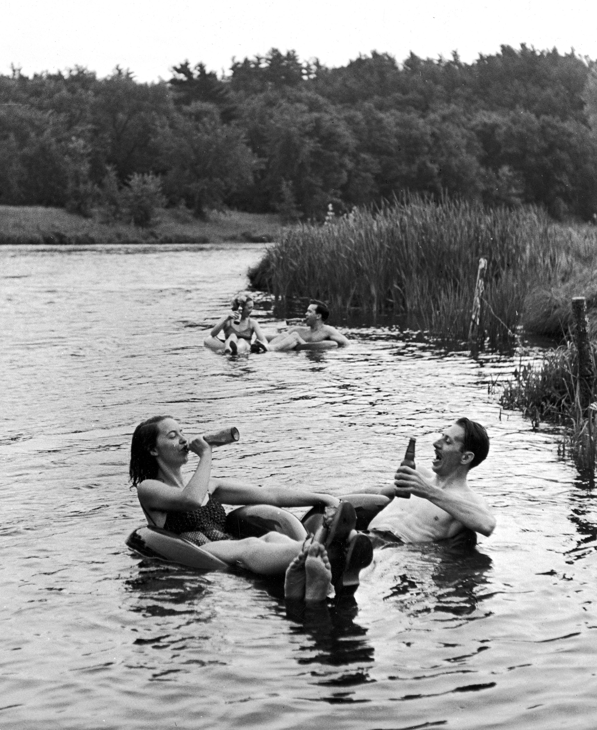 A floating party on the Apple River in Somerset, Wisconsin in 1941.