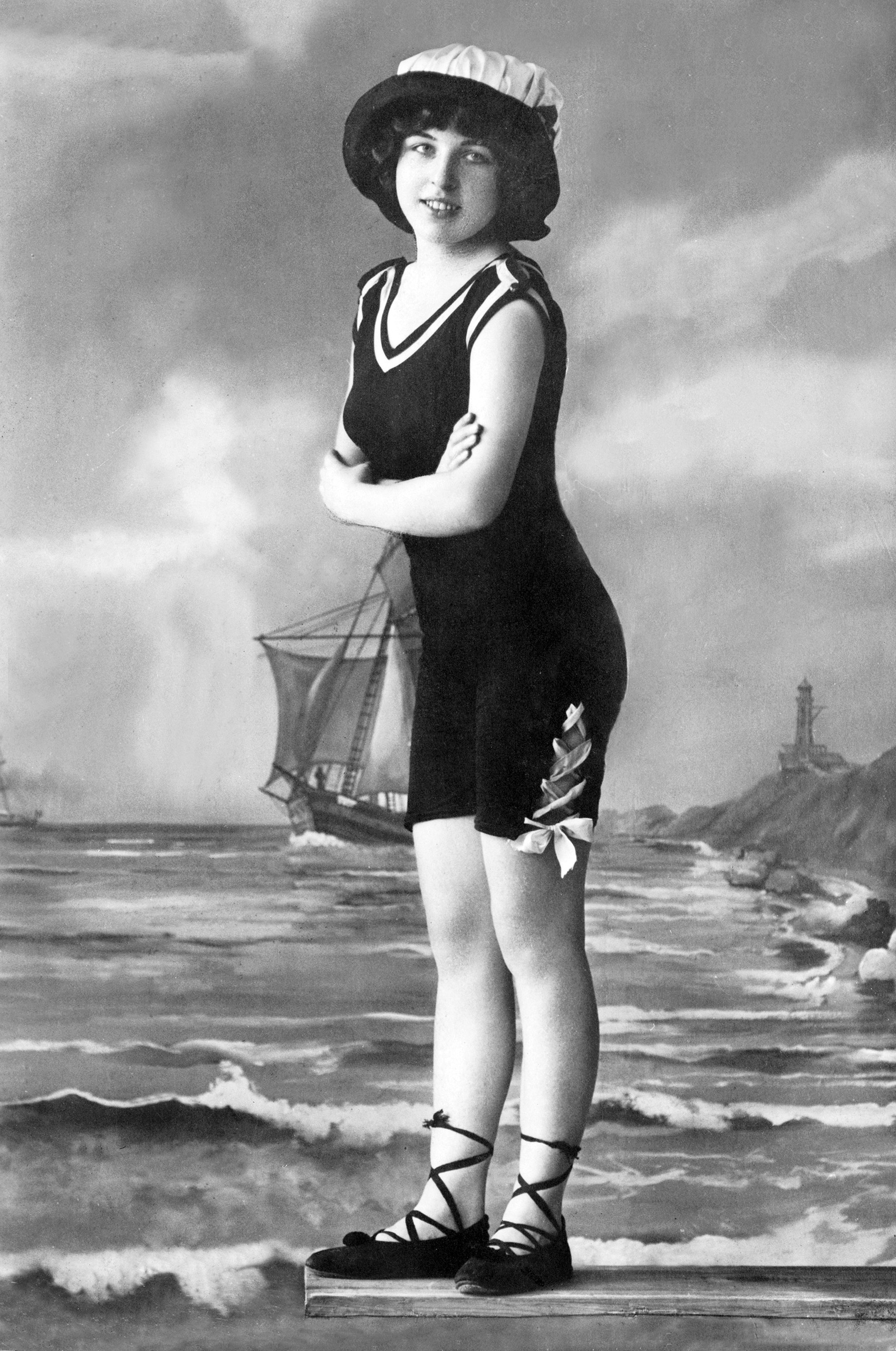 A Girl in A Bathing Costume, circa 1909.