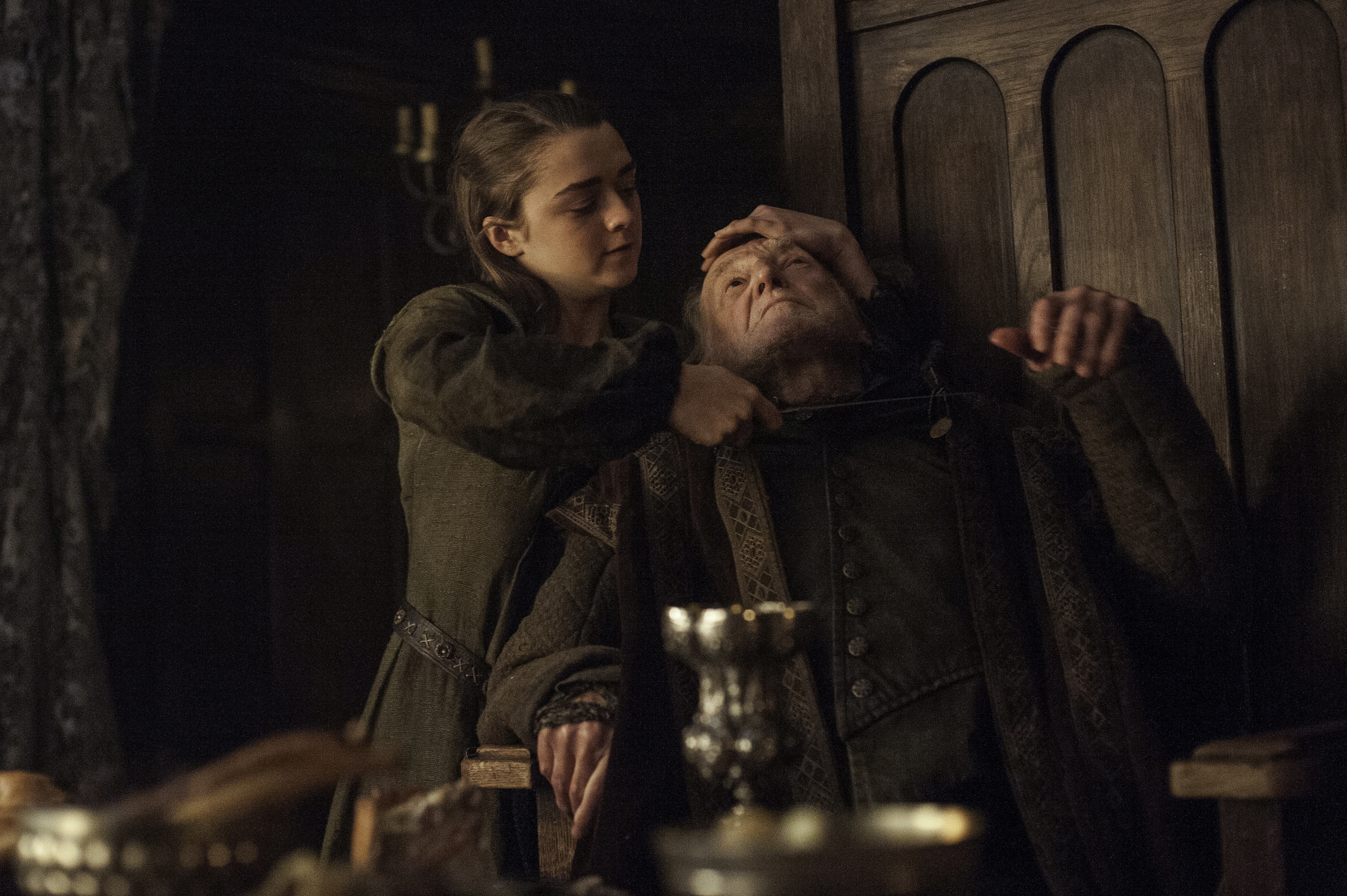 Maisie Williams and David Bradley on Game of Thrones