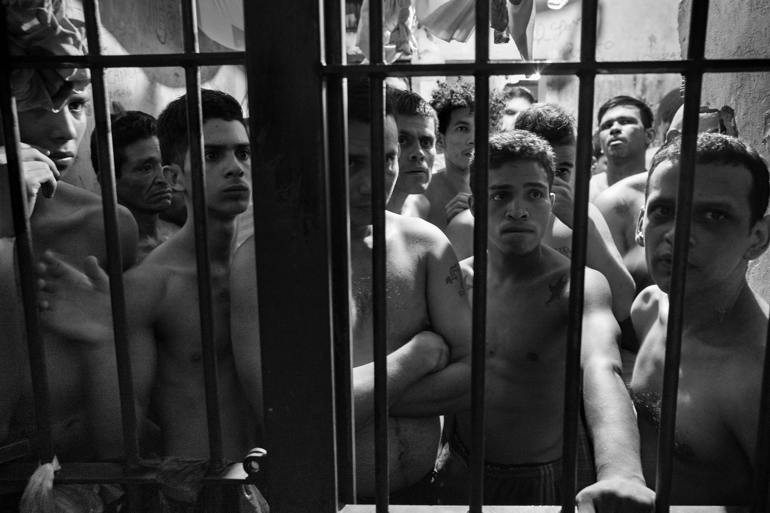 A group of prisoners locked in their cells inside the municipal police station of Chacao, east of Caracas, Venezuela, May 27, 2016. (Alvaro Ybarra Zavala—Getty Images Reportage for TIME)