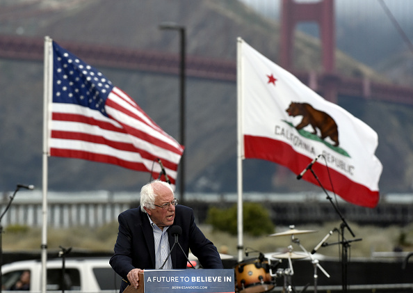 Bernie Sanders speaks at his A future to believe in San Francisco GOTV Concert at Crissy Field San Francisco on June 6, 2016 in San Francisco, California.