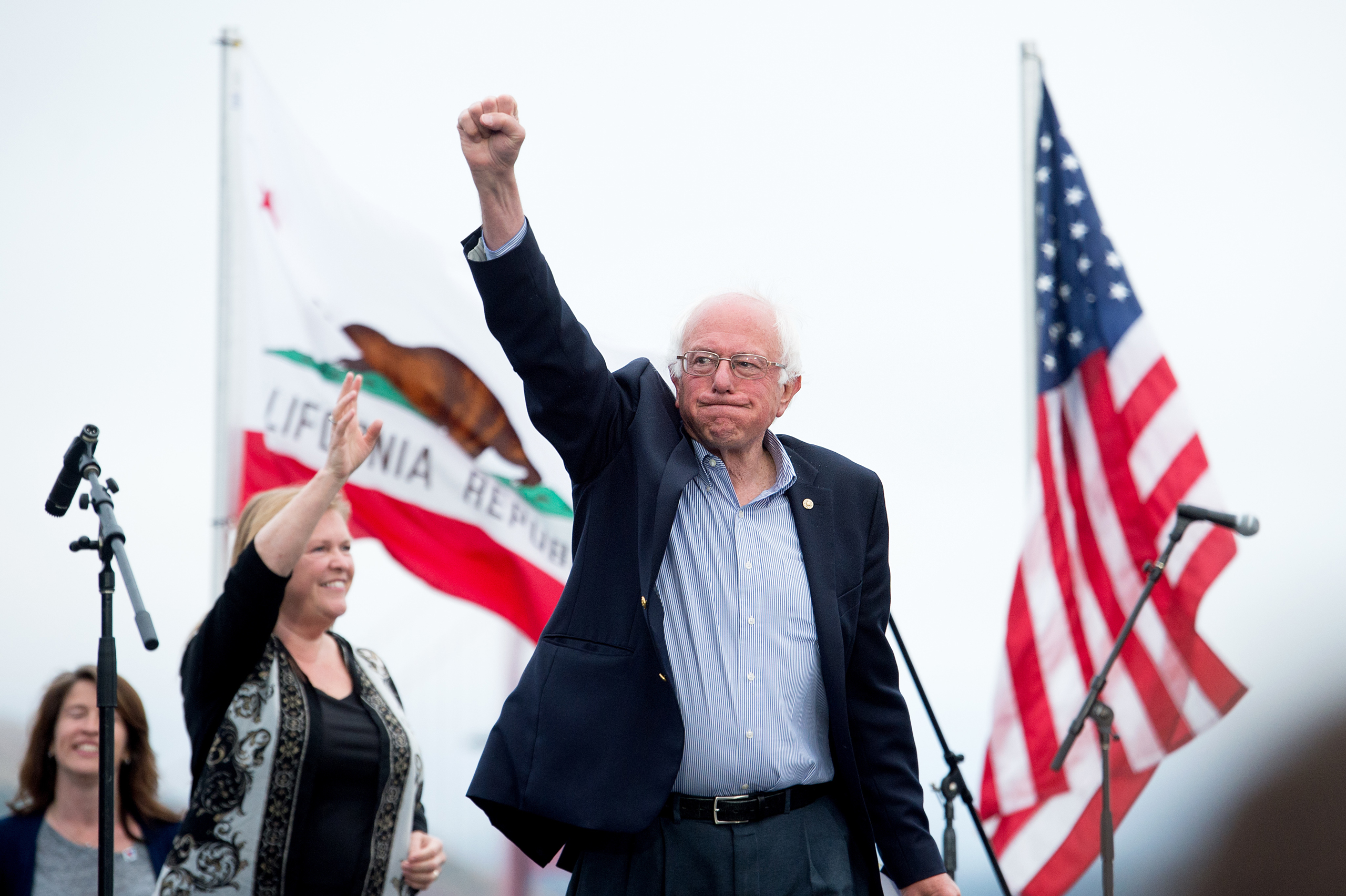 Democratic presidential candidate Sen. Bernie Sanders and his wife Jane Sanders arrive at a campaign rally in San Francisco on June 6, 2016. (Noah Berger—AP)