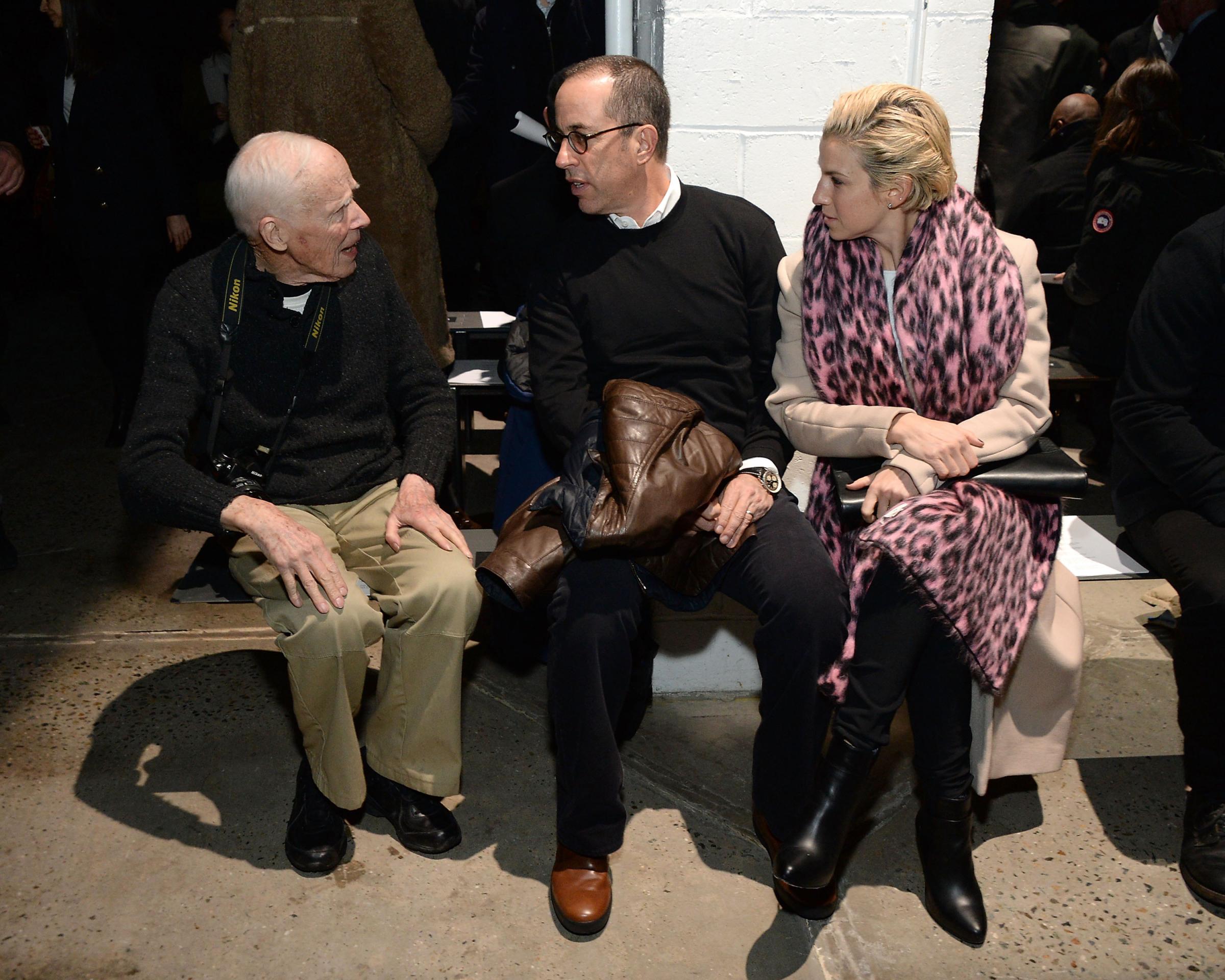Bill Cunningham, Jerry Seinfeld and Jessica Seinfeld attend the Narciso Rodriguez fashion show during Mercedes-Benz Fashion Week Fall 2015 at SIR Stage37 in New York City on February 17, 2015.