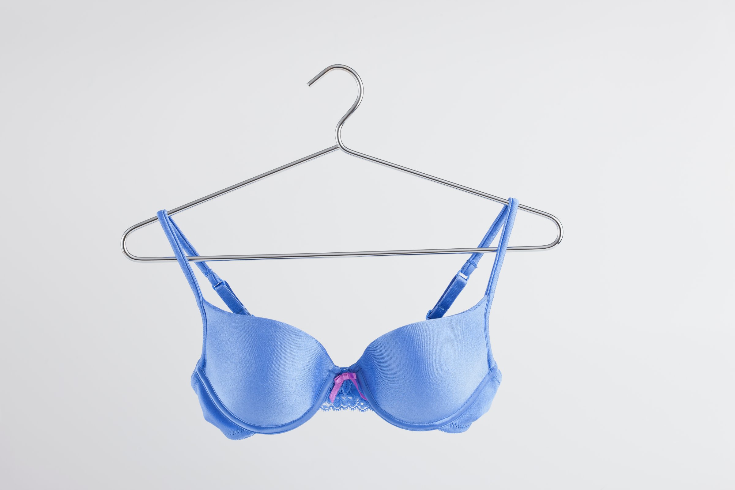 Blue bra on hanger
