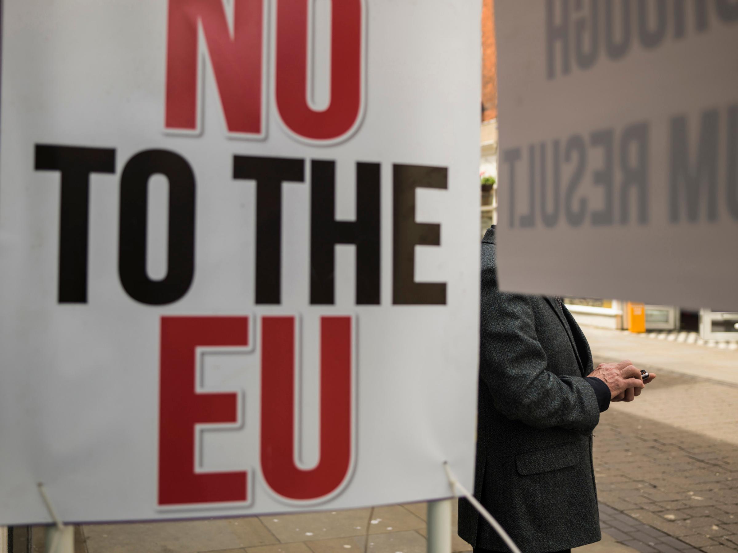 A 'No to the EU' sign, Boston, Lincolnshire, June 25, 2016.