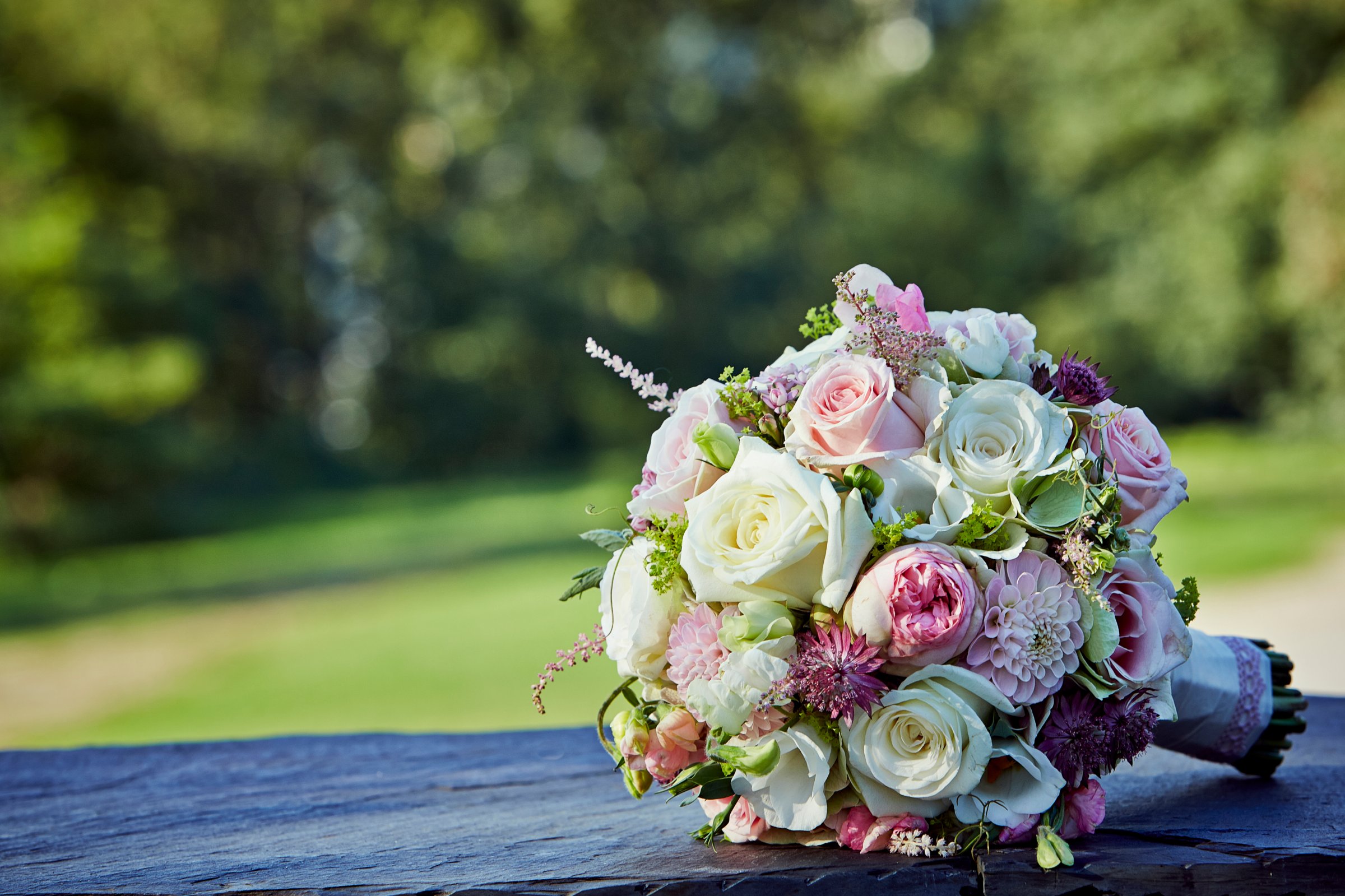 Bouquet photographed before a wedding ceremony