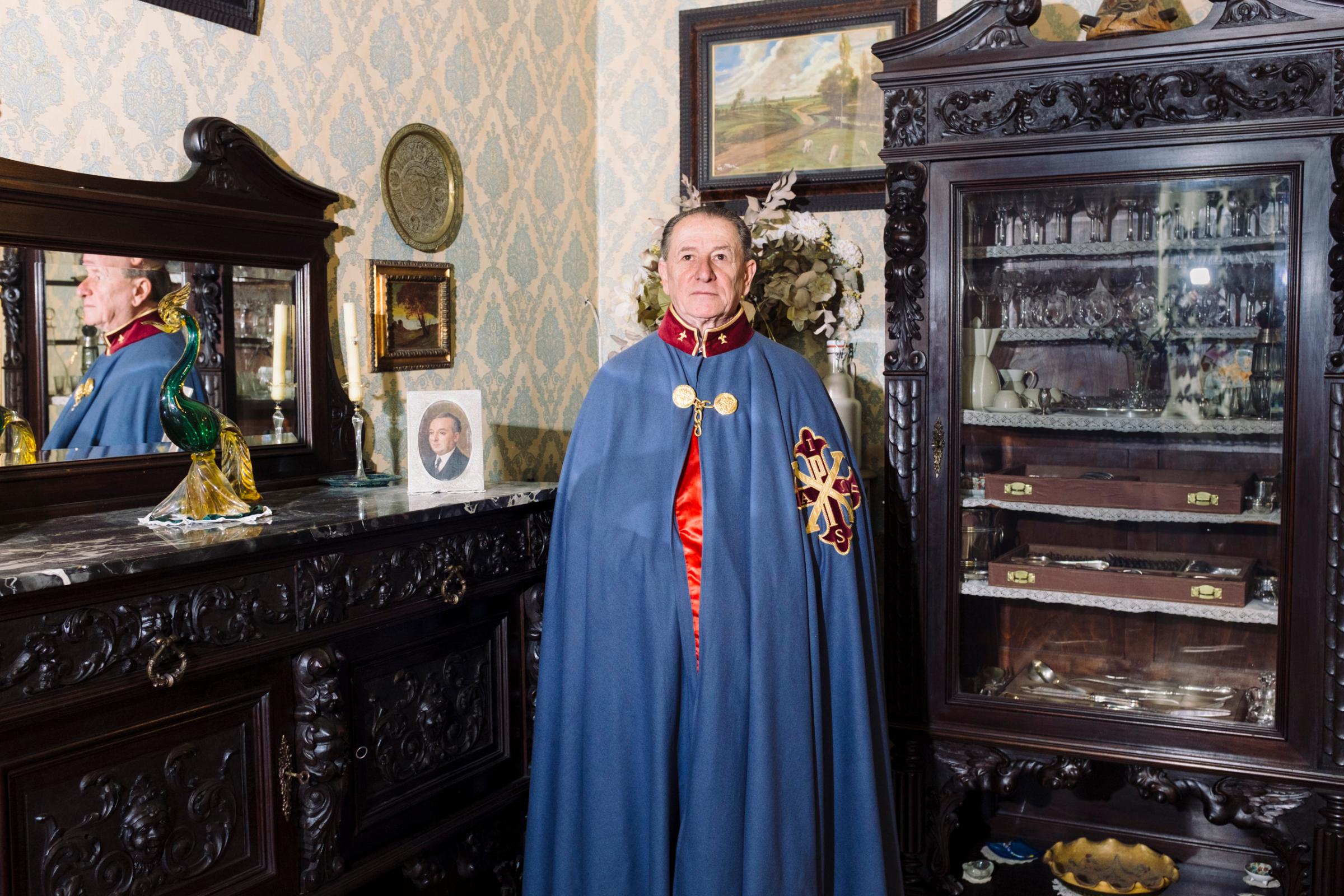 Ettore Corrado Araimo, 71, knight of the Sacred Military Constantinian Order of Saint George in his palace in Naples, February, 2016. Still today, the members of the royal Bourbon family are the Grand Masters of the order.
