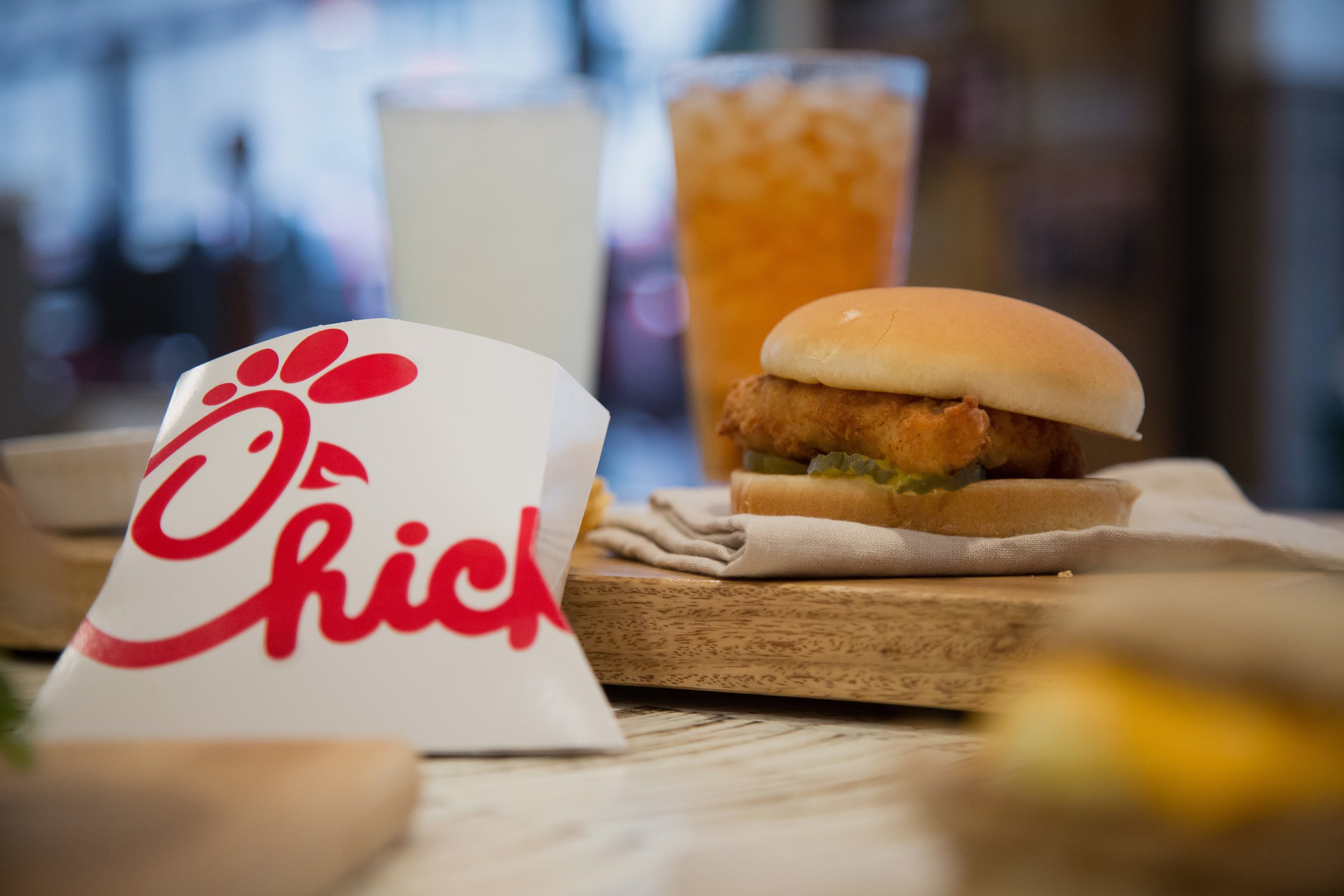 French fries and a fried chicken sandwich are arranged for a photograph during an event ahead of the grand opening for a Chick-fil-A restaurant in New York, U.S., on Friday, Oct. 2, 2015.