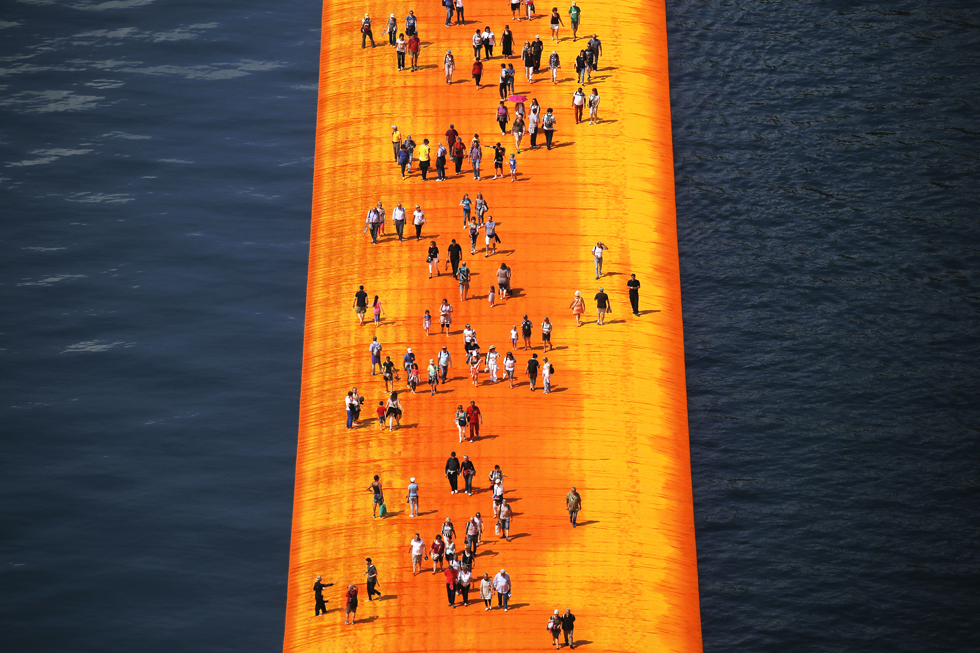 'The Floating Piers' Installation by Bulgarian artist Christo in Iseo, Italy, on June 8, 2016.