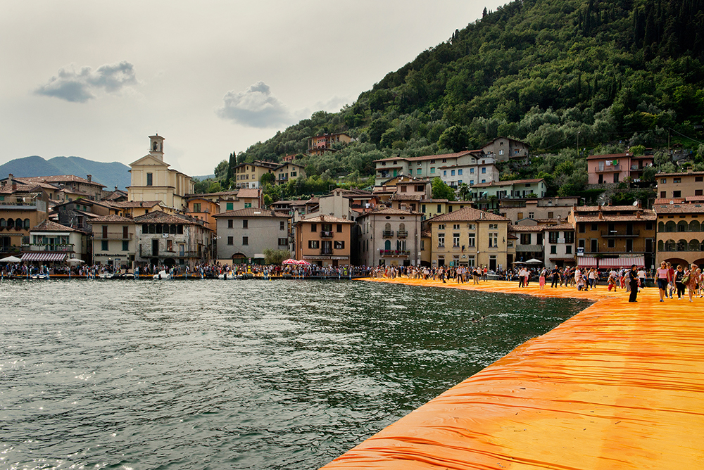 A view of the Christo art installation, "The Floating Piers," on Lake Iseo, Italy, June 2016.