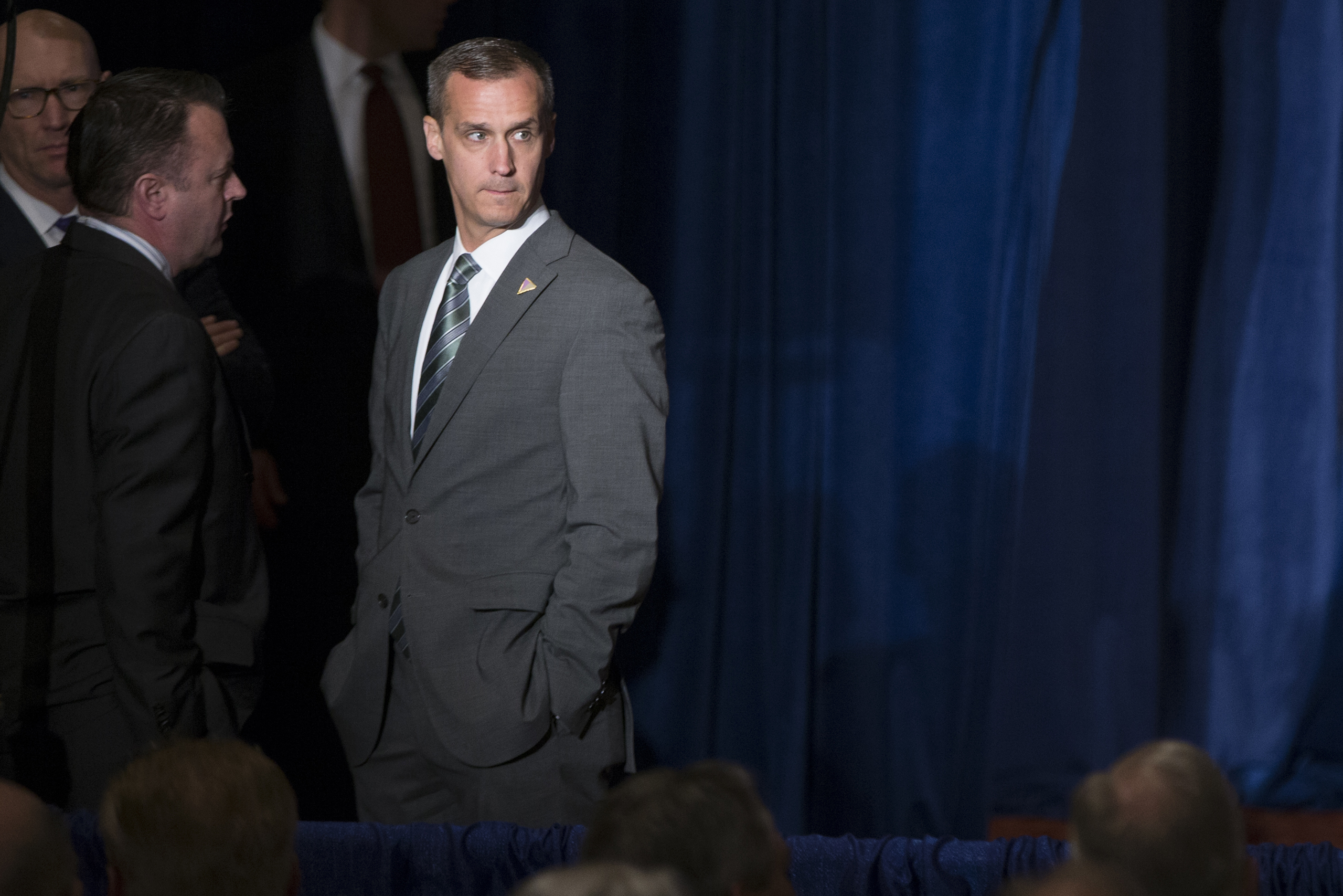 Corey Lewandowski, campaign manager for Republican presidential candidate Donald Trump, waits before the start of a foreign policy speech at the Mayflower Hotel in Washington D.C. on April 27, 2016. (Evan Vucci—AP)