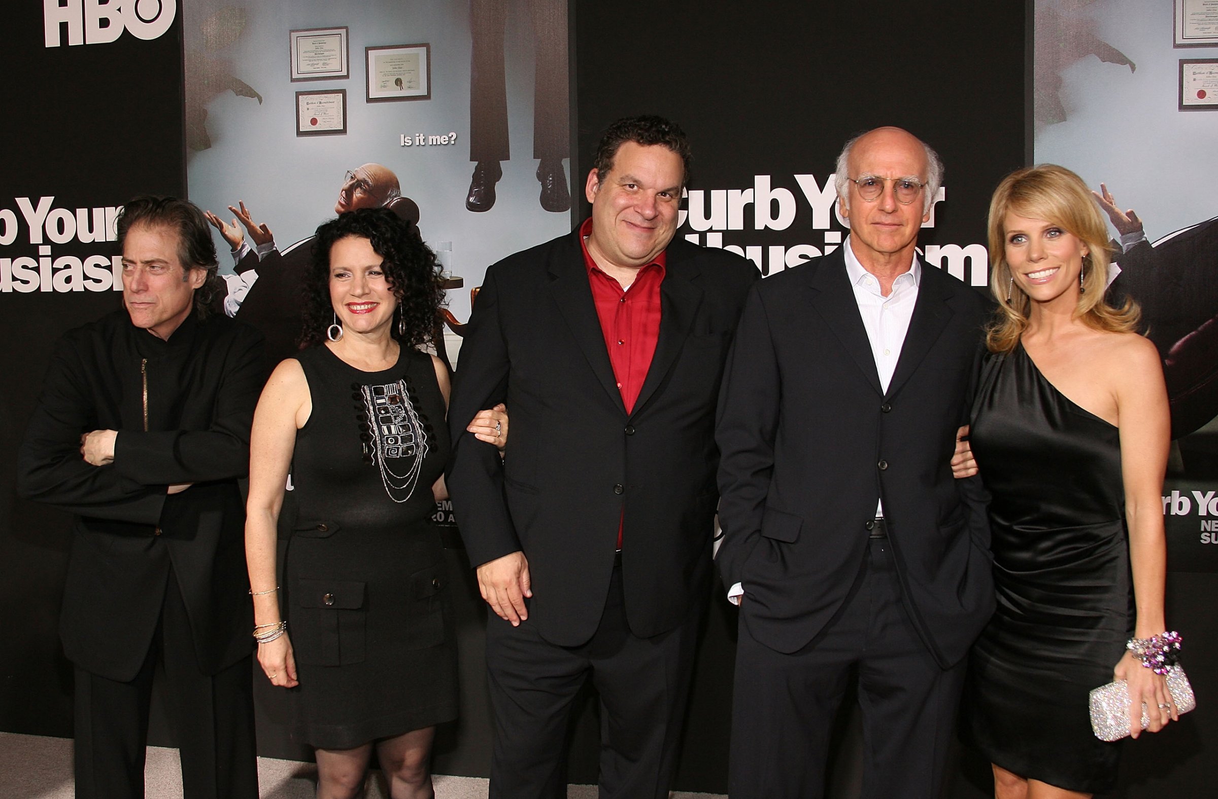 Actors (L-R) Richard Lewis, Susie Essman, Jeff Garlin, Larry David and Cheryl Hines arrive at the season 7 premiere for "Curb Your Enthusiasm" in Hollywood, Calif. on Sept. 15, 2009.